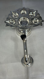 Silver Panchamukhi Diya | Silver 5-wick Oil Lamp | Silver Aarti Diya | Silver Fancy Puja Diya