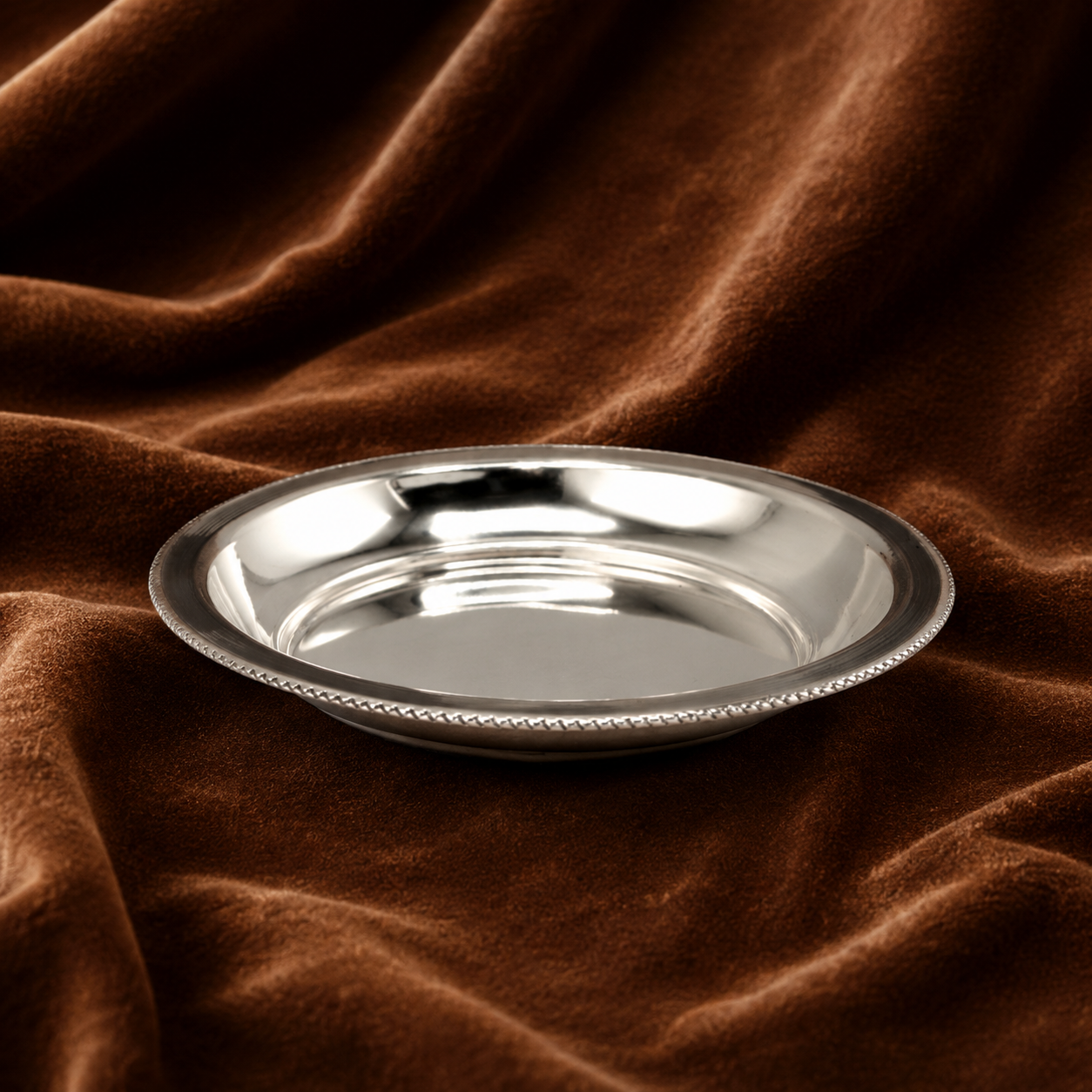 Silver Beaded Rim Plate | Medium Silver Puja & Offering Plate