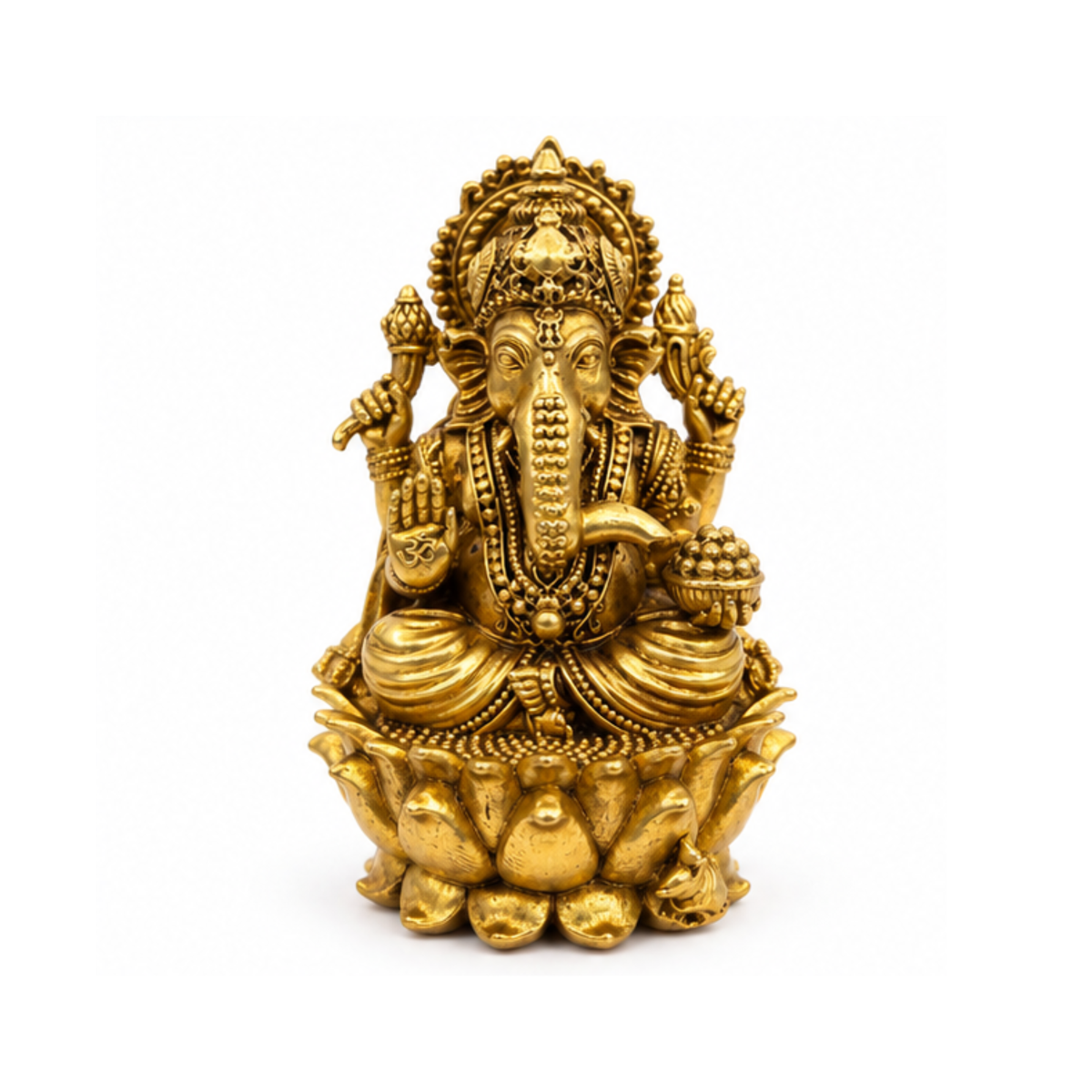 Lord Ganesha Idol on Lotus Base – Antique Gold Tone Hindu Statue2