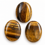 Tiger Eye Palmstone Set of 3 | Natural Golden Brown Tiger Eye Stones | Polished Oval Palm Stones | Confidence & Focus Crystal | Tiger Eye Worry Stone