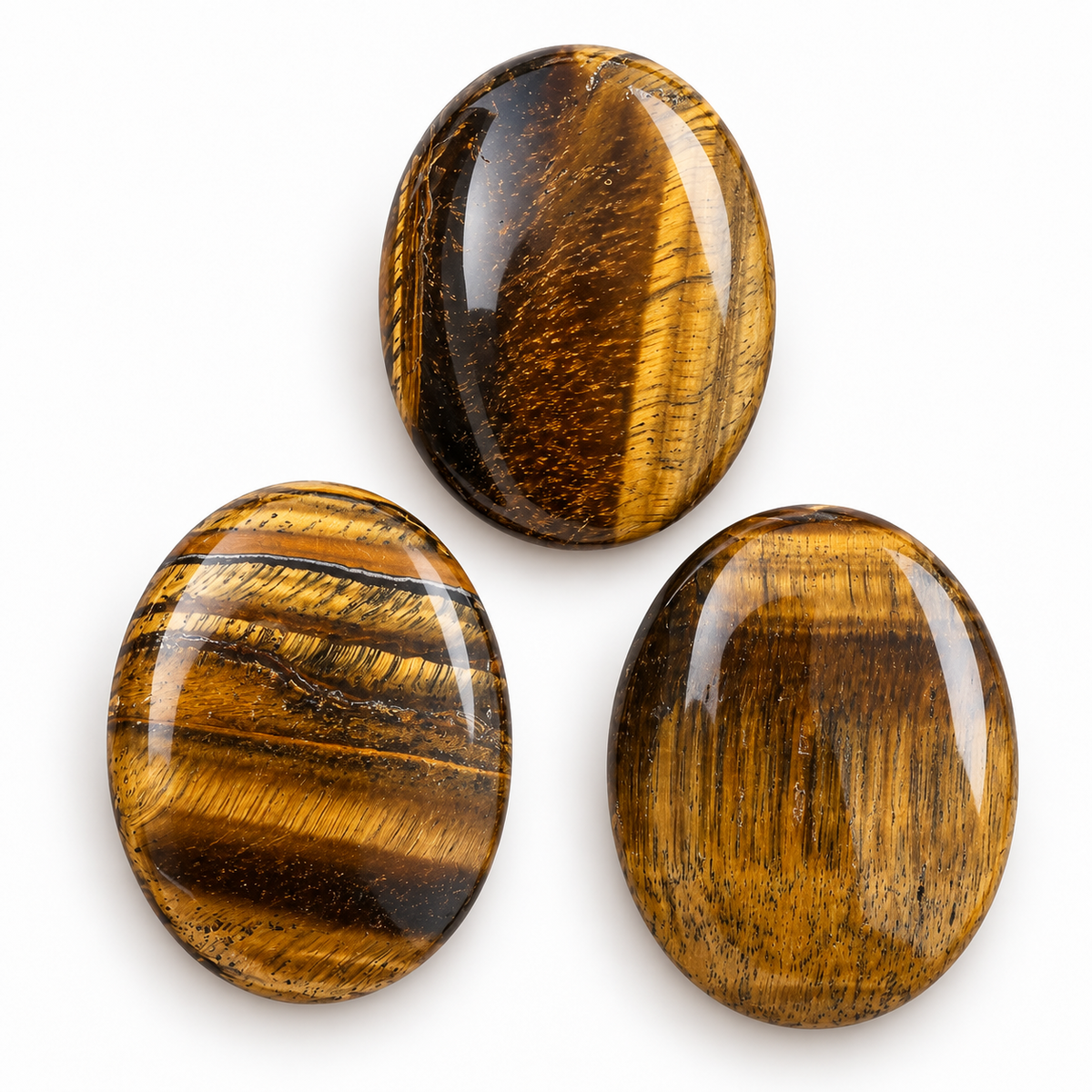 Tiger Eye Palmstone Set of 3 | Natural Golden Brown Tiger Eye Stones | Polished Oval Palm Stones | Confidence & Focus Crystal | Tiger Eye Worry Stone