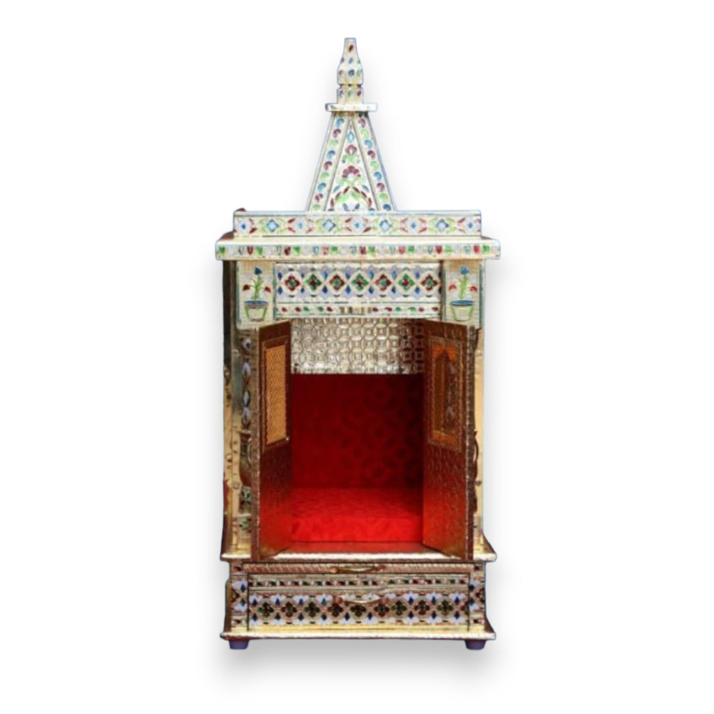 Golden Minakari Wooden Temple with doors |  8 X 12 X 26 inches