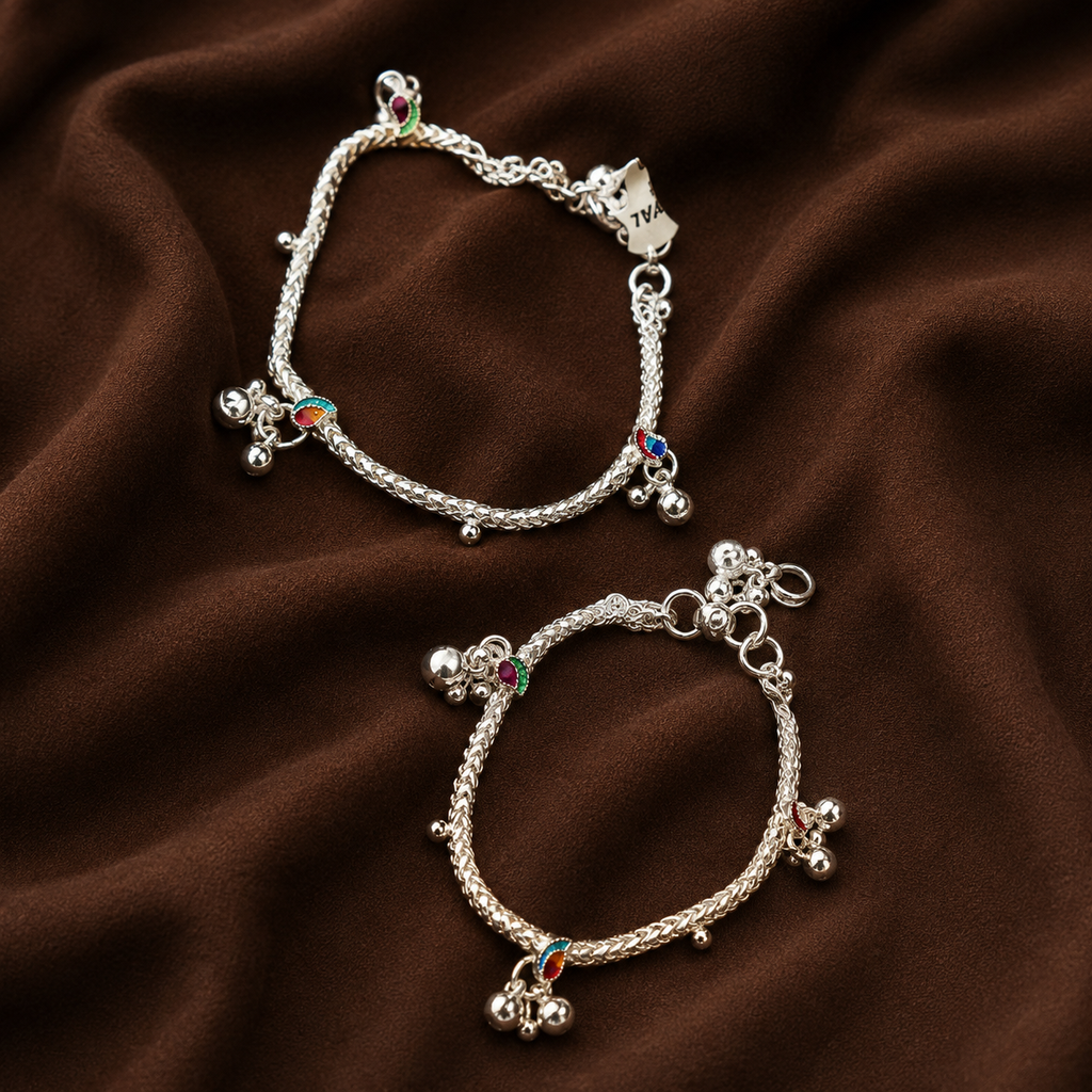 Pure Silver Designer Payal (Pair) | Traditional Anklets with Ghungroo