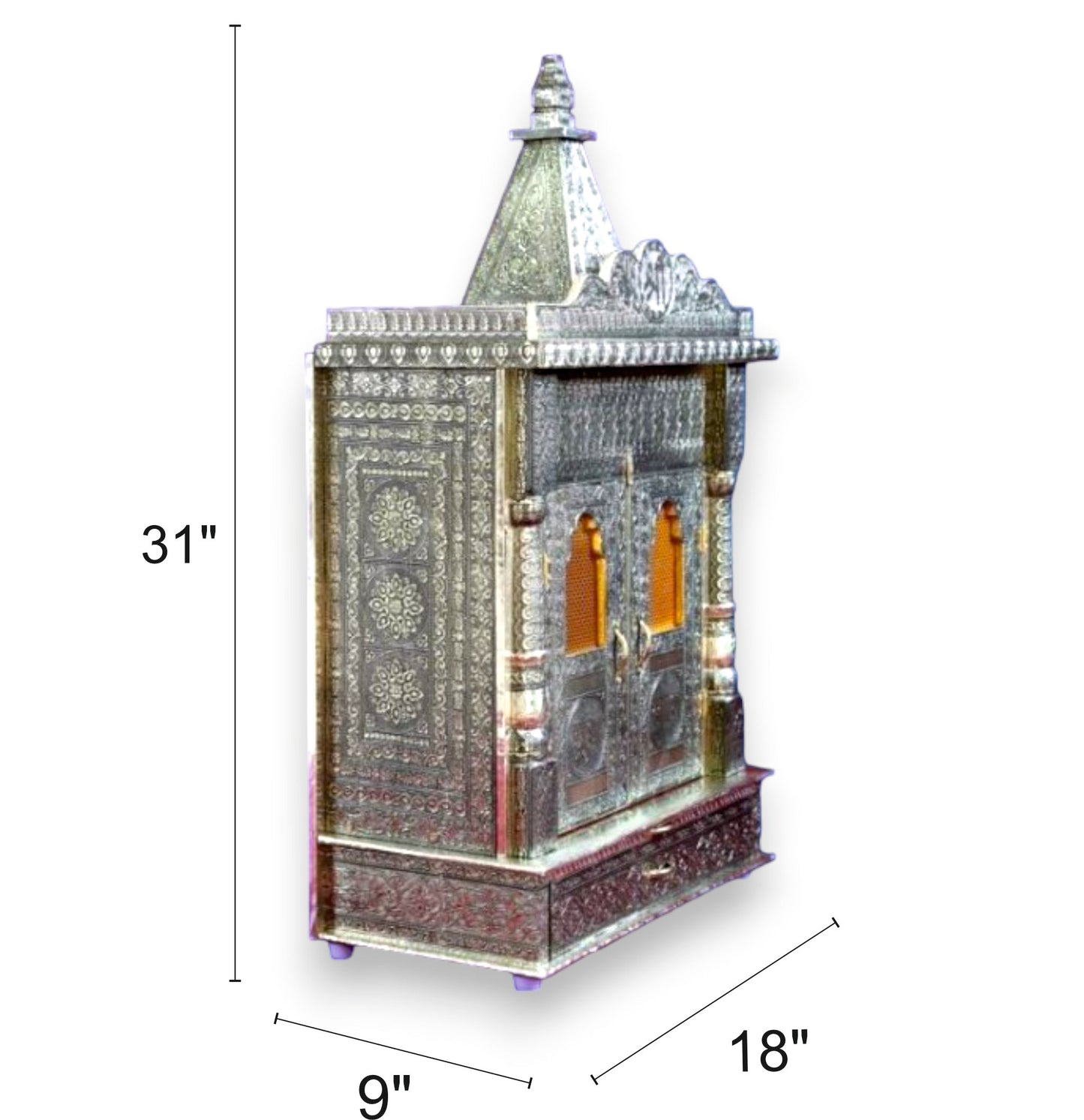 German Oxidated Wooden Temple With Doors |  9 X 18 X 31 inches