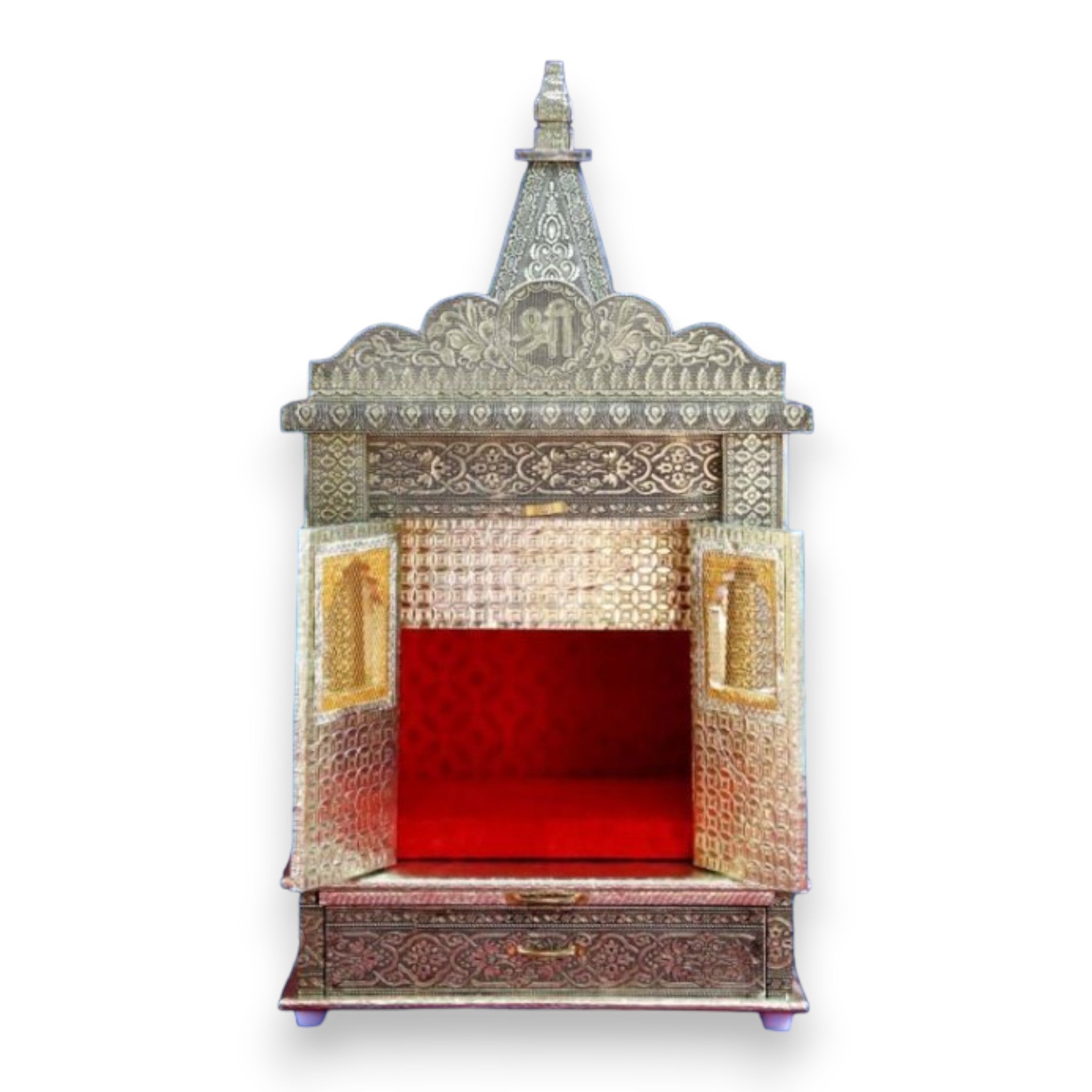 Handcrafted German Oxidised Wooden Temple With Doors