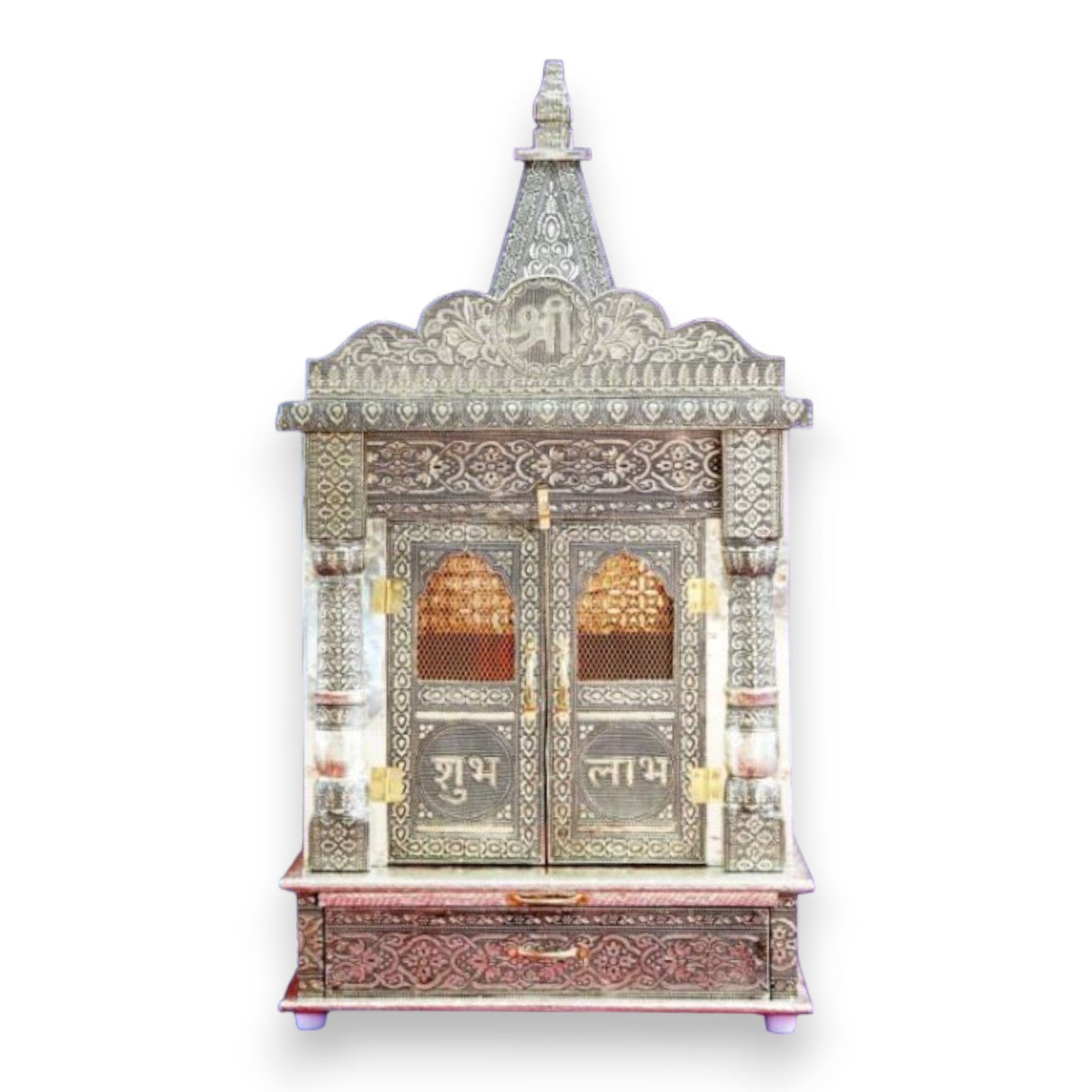 Handcrafted German Oxidised Wooden Temple With Doors