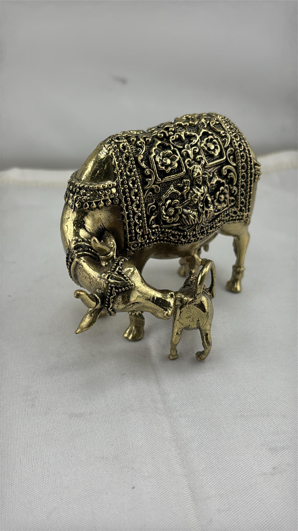 Panchaloha Kamadhenu Idol | Panchadhatu Cow and Calf Murti | Panchalogam Gau Mata Statue