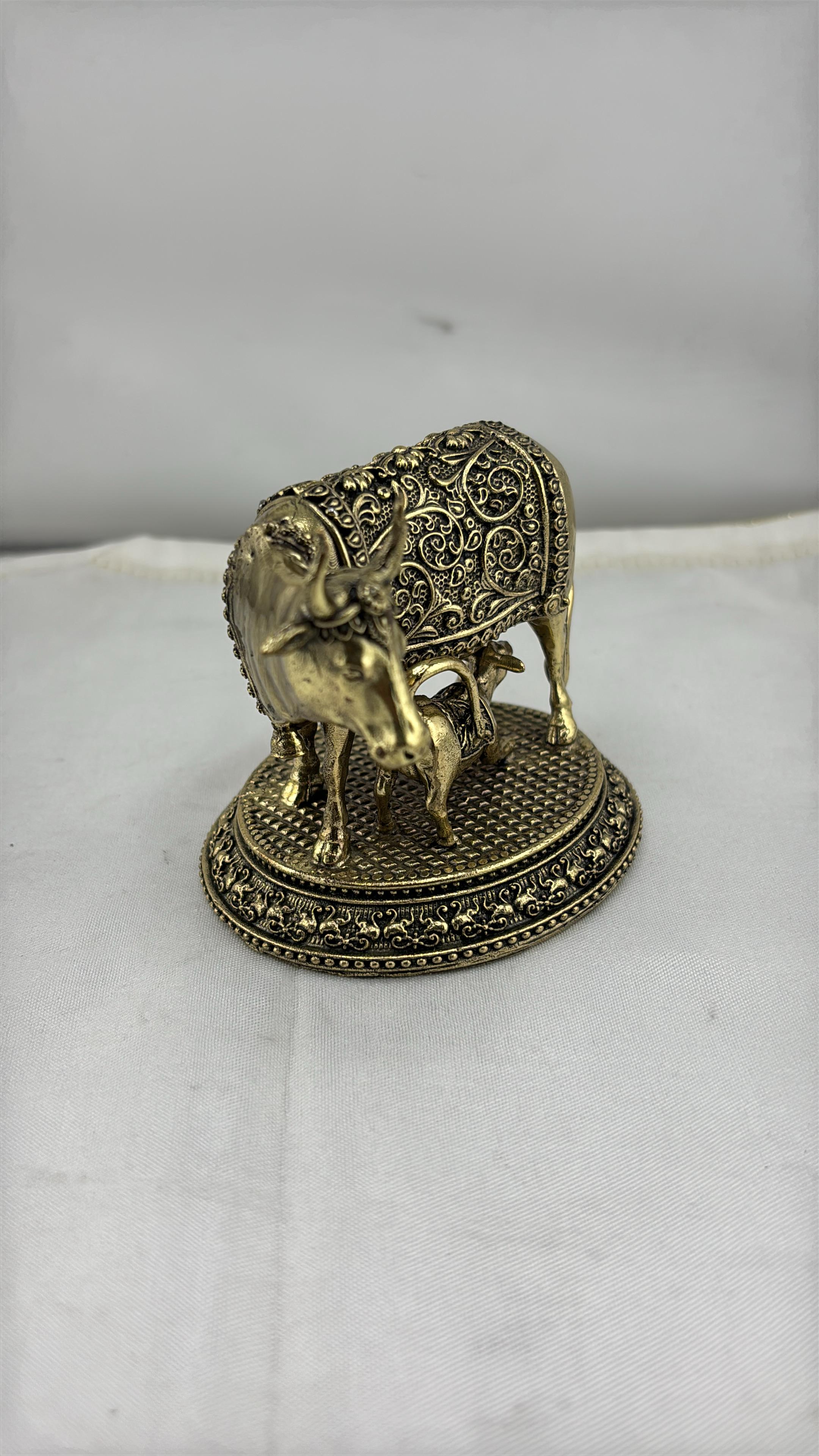 Panchaloha Kamadhenu Idol | Panchadhatu Cow and Calf Murti | Panchalogam Gau Mata Statue