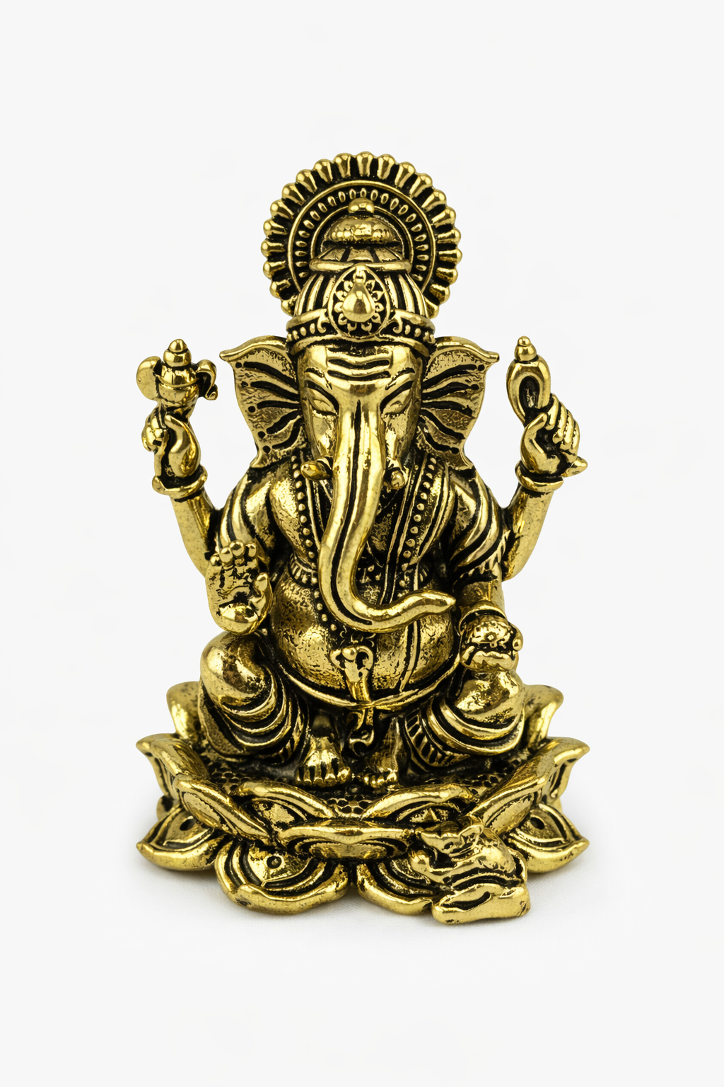 Panchadhatu Ganesha Idol with Mushak Sitting on Kamal | Panchalogam Ganesha Statue | Panchalogam Ganapati with Mouse Murti