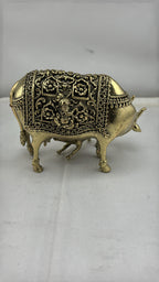 Panchaloha Kamadhenu Idol | Panchadhatu Cow and Calf Murti | Panchalogam Gau Mata Statue