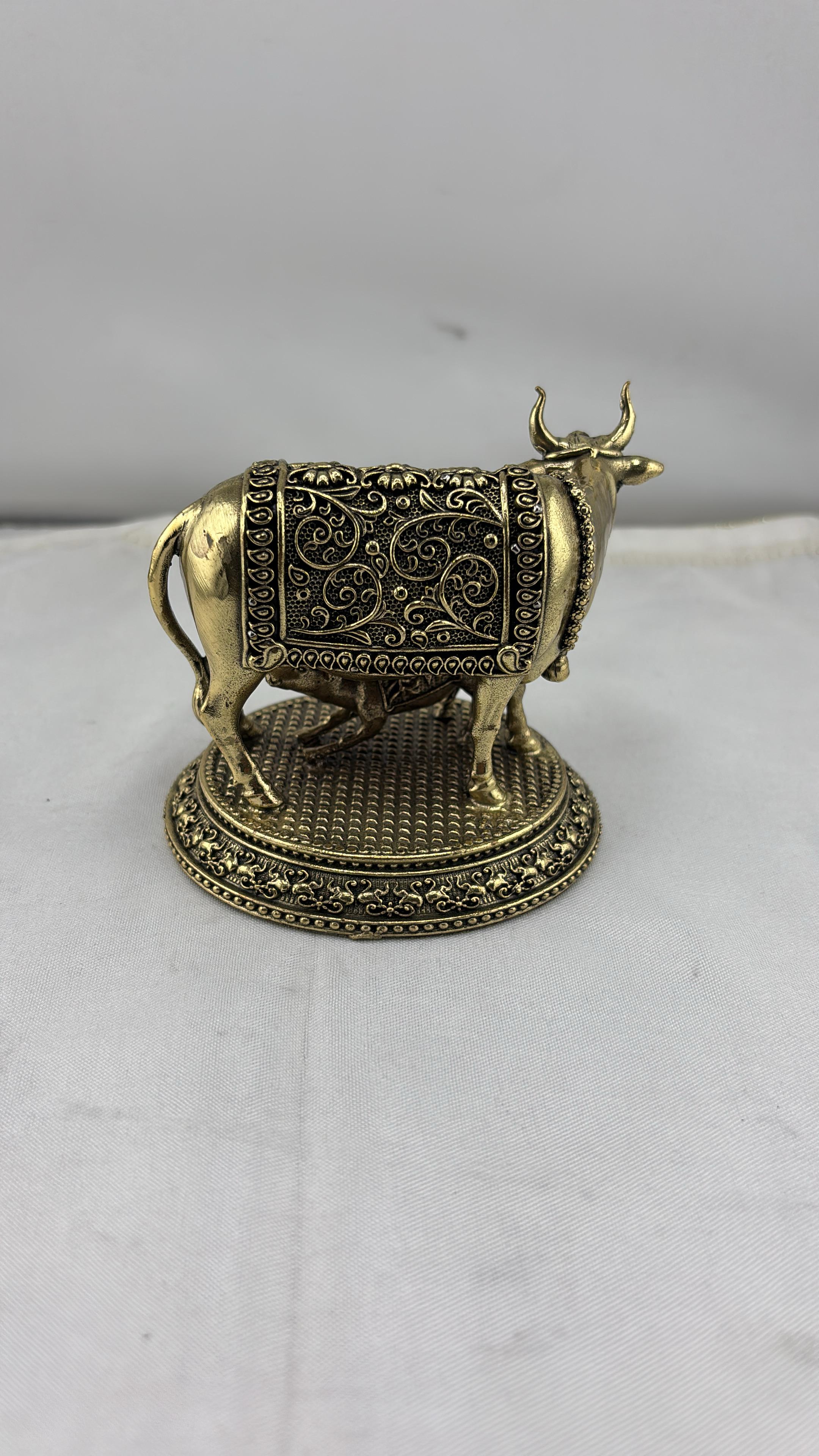 Panchaloha Kamadhenu Idol | Panchadhatu Cow and Calf Murti | Panchalogam Gau Mata Statue