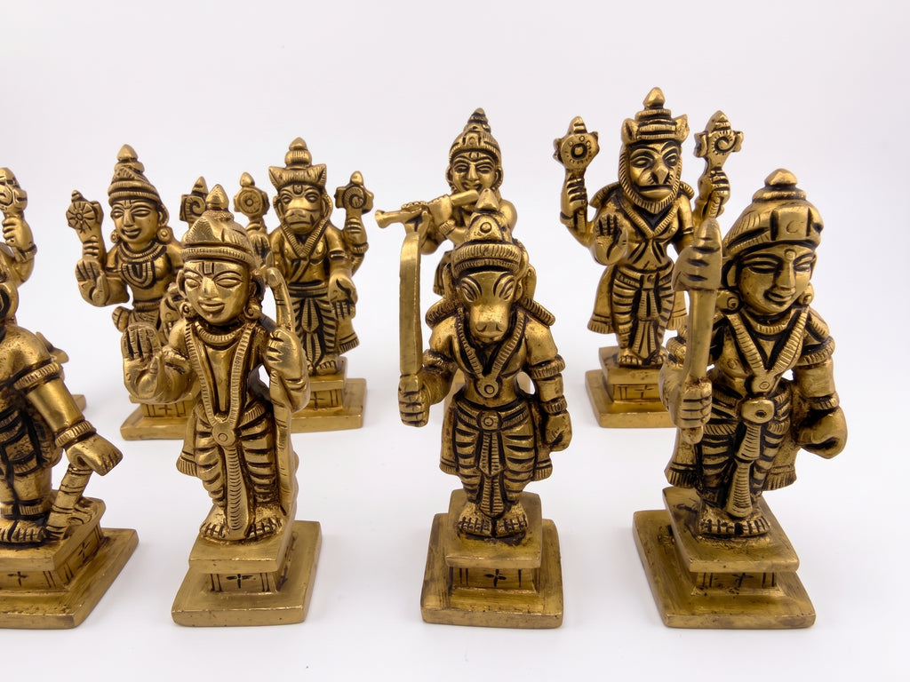 Brass Dashavatar Statue Set | Vishnu Dashavatar Idol Set | Ten Incarnations of Vishnu Murtis