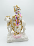 Krishna with Cow Murti | Handcrafted Lord Krishna with Gau Mata Statue