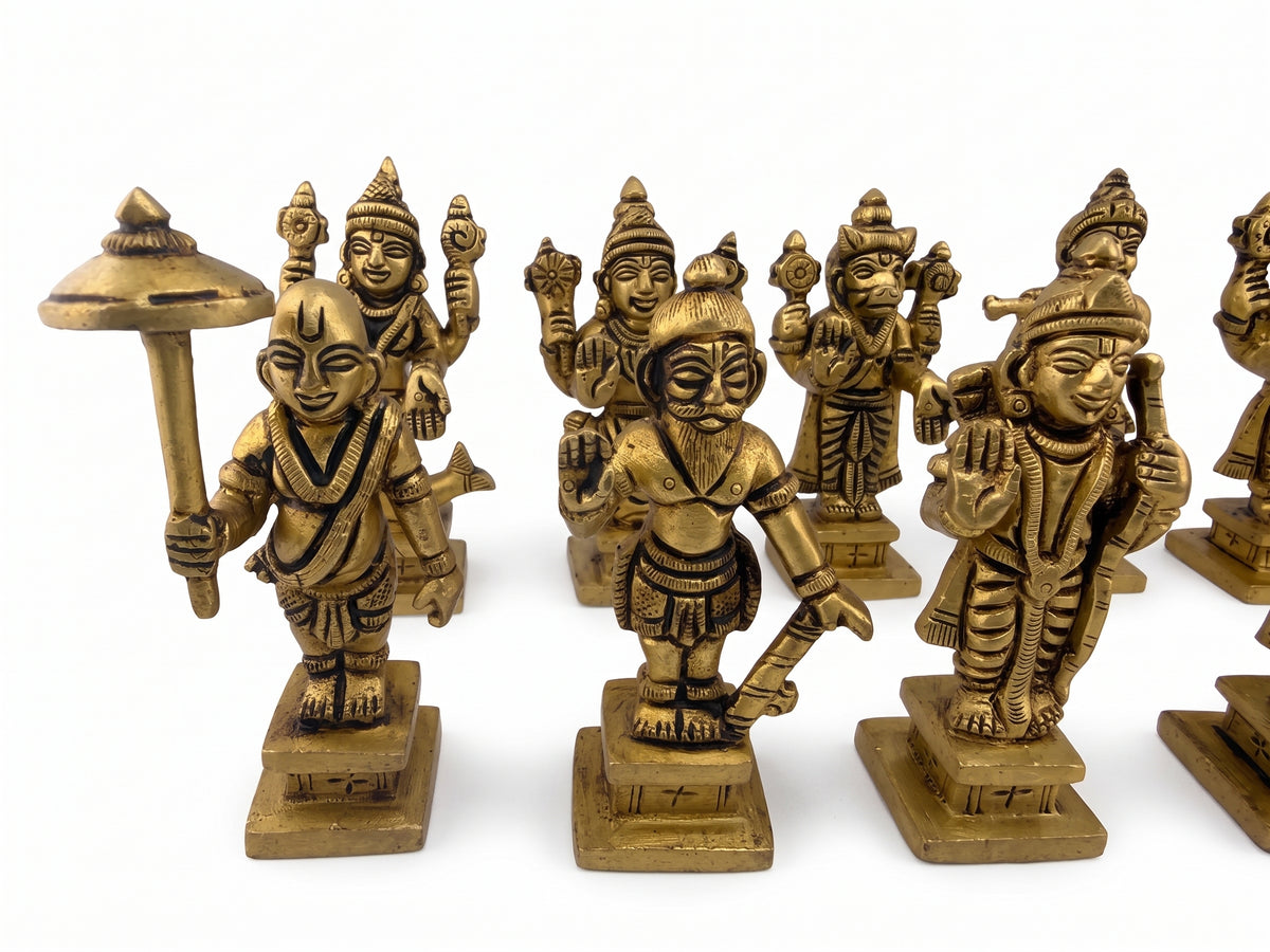 Brass Dashavatar Statue Set | Vishnu Dashavatar Idol Set | Ten Incarnations of Vishnu Murtis