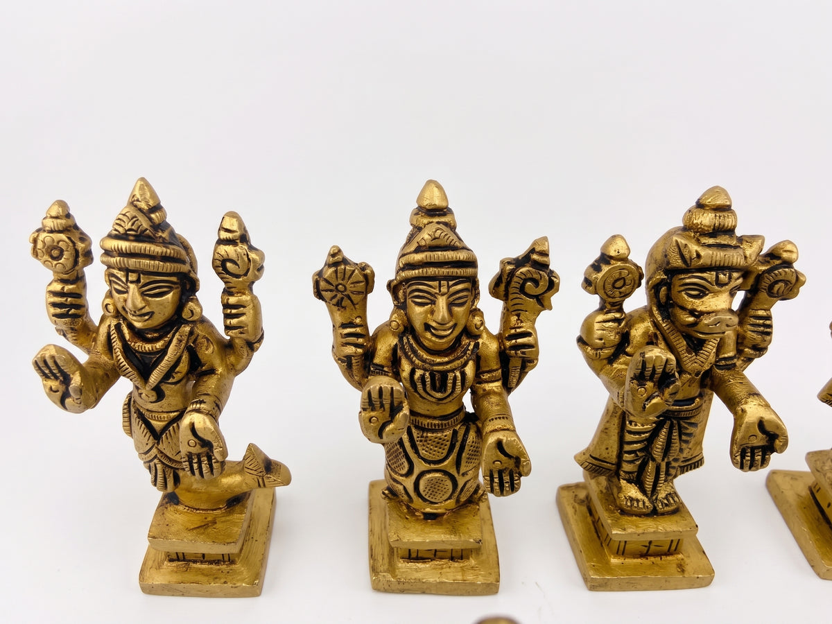 Brass Dashavatar Statue Set | Vishnu Dashavatar Idol Set | Ten Incarnations of Vishnu Murtis