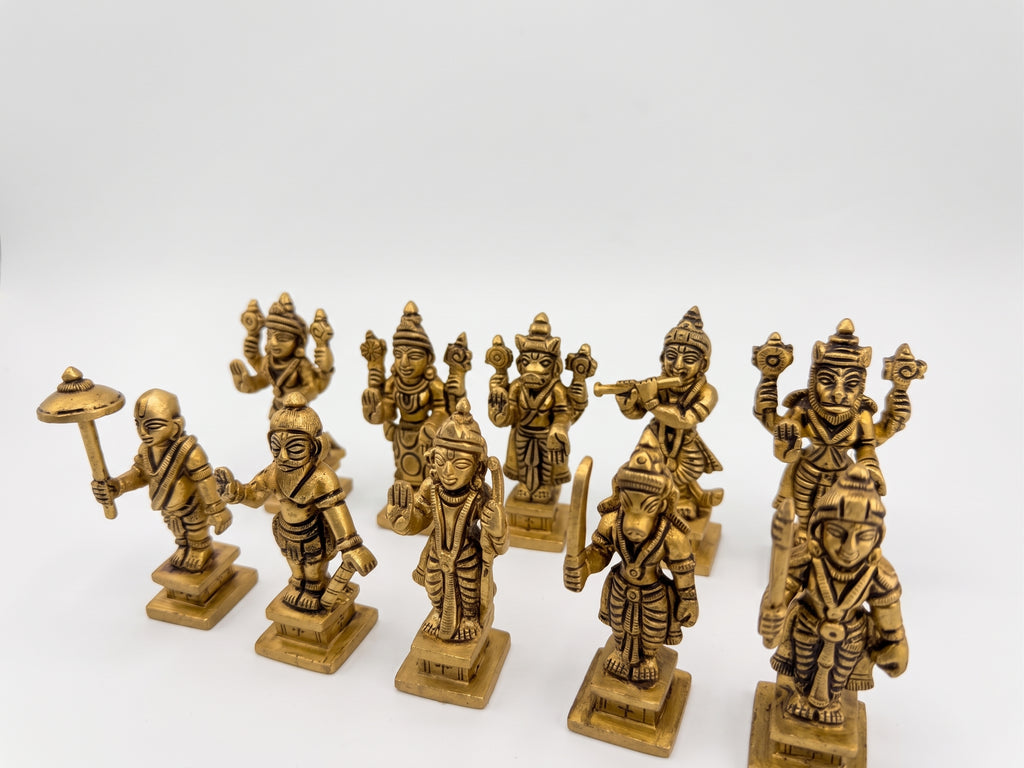 Brass Dashavatar Statue Set | Vishnu Dashavatar Idol Set | Ten Incarnations of Vishnu Murtis