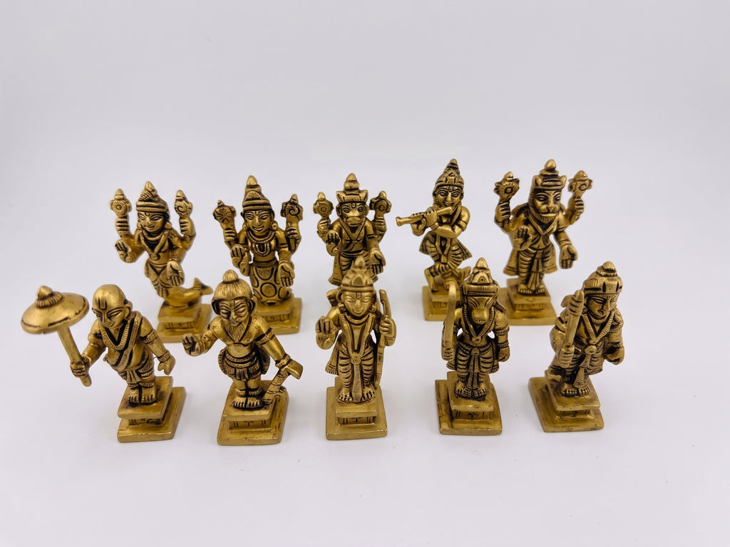 Brass Dashavatar Statue Set | Vishnu Dashavatar Idol Set | Ten Incarnations of Vishnu Murtis