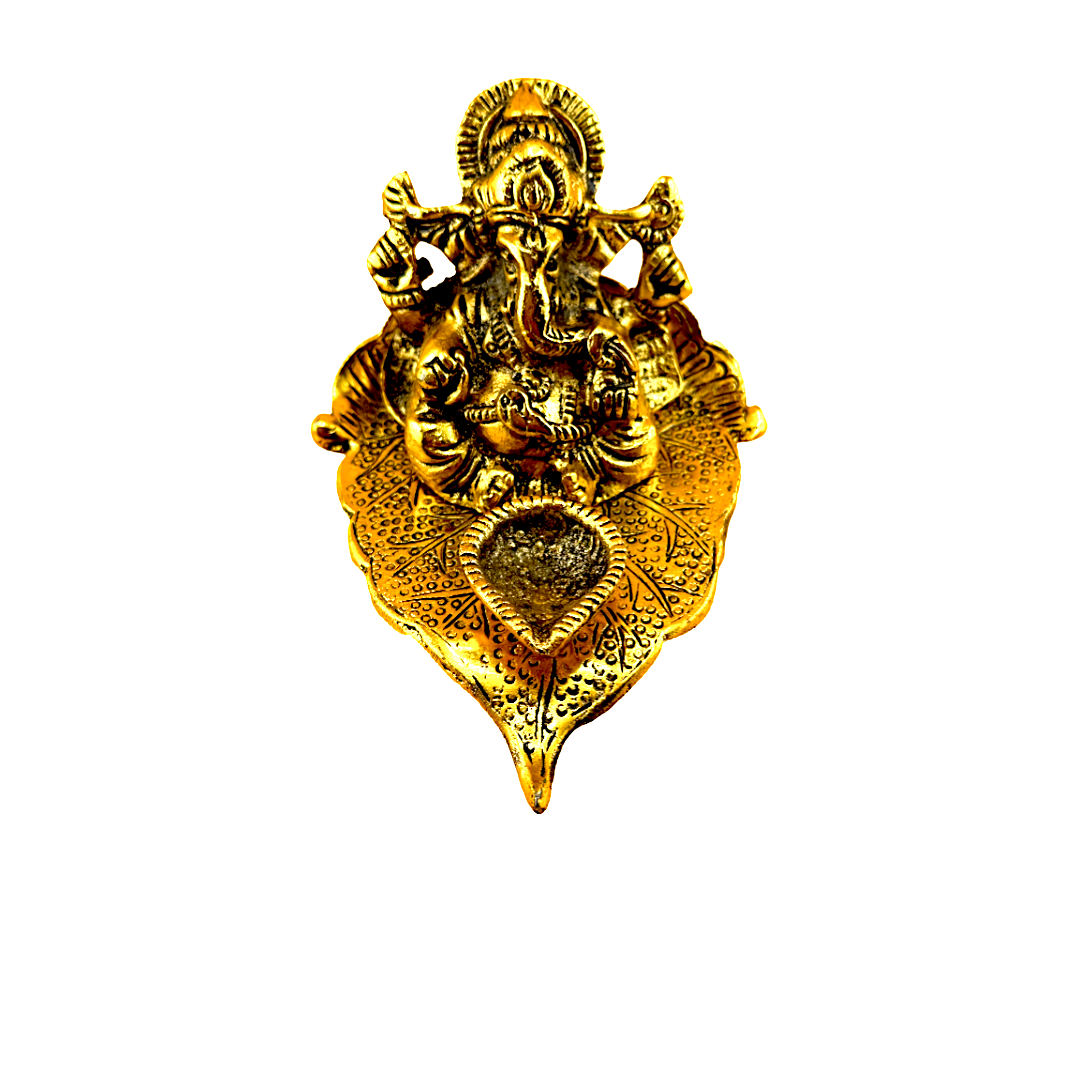 Ganesha on Leaf Statue Ganesh Idol