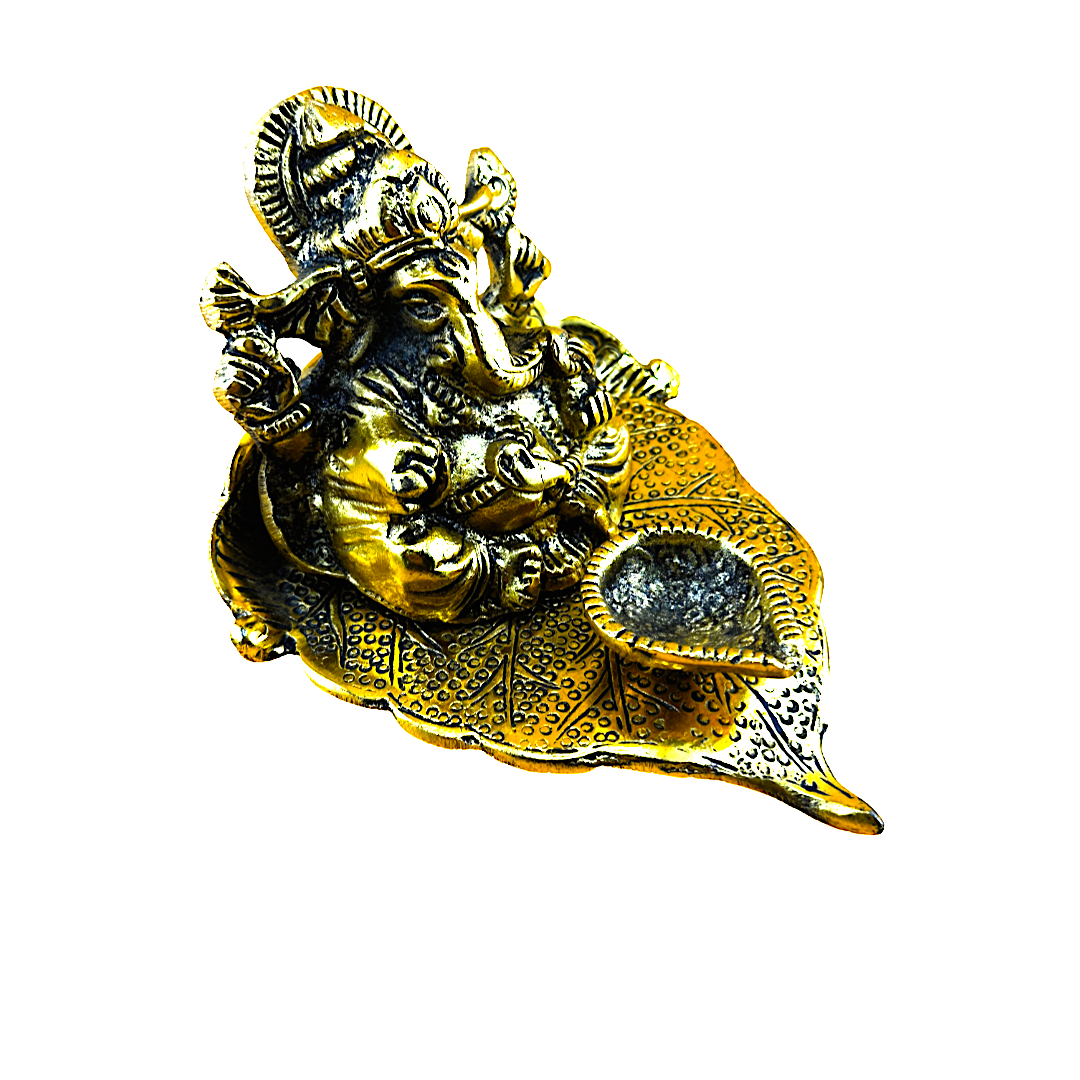 Ganesha on Leaf Statue Ganesh Idol