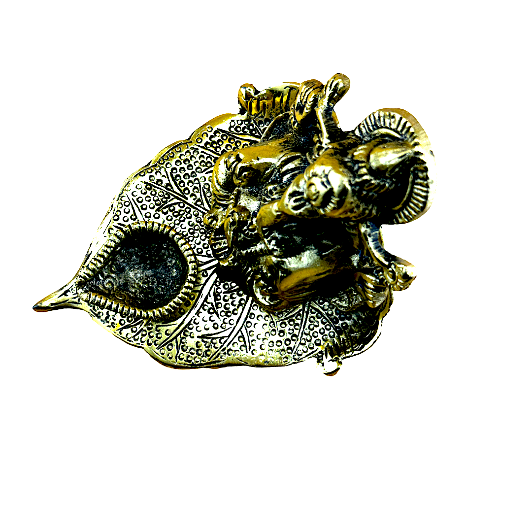 Ganesha on Leaf Statue Ganesh Idol