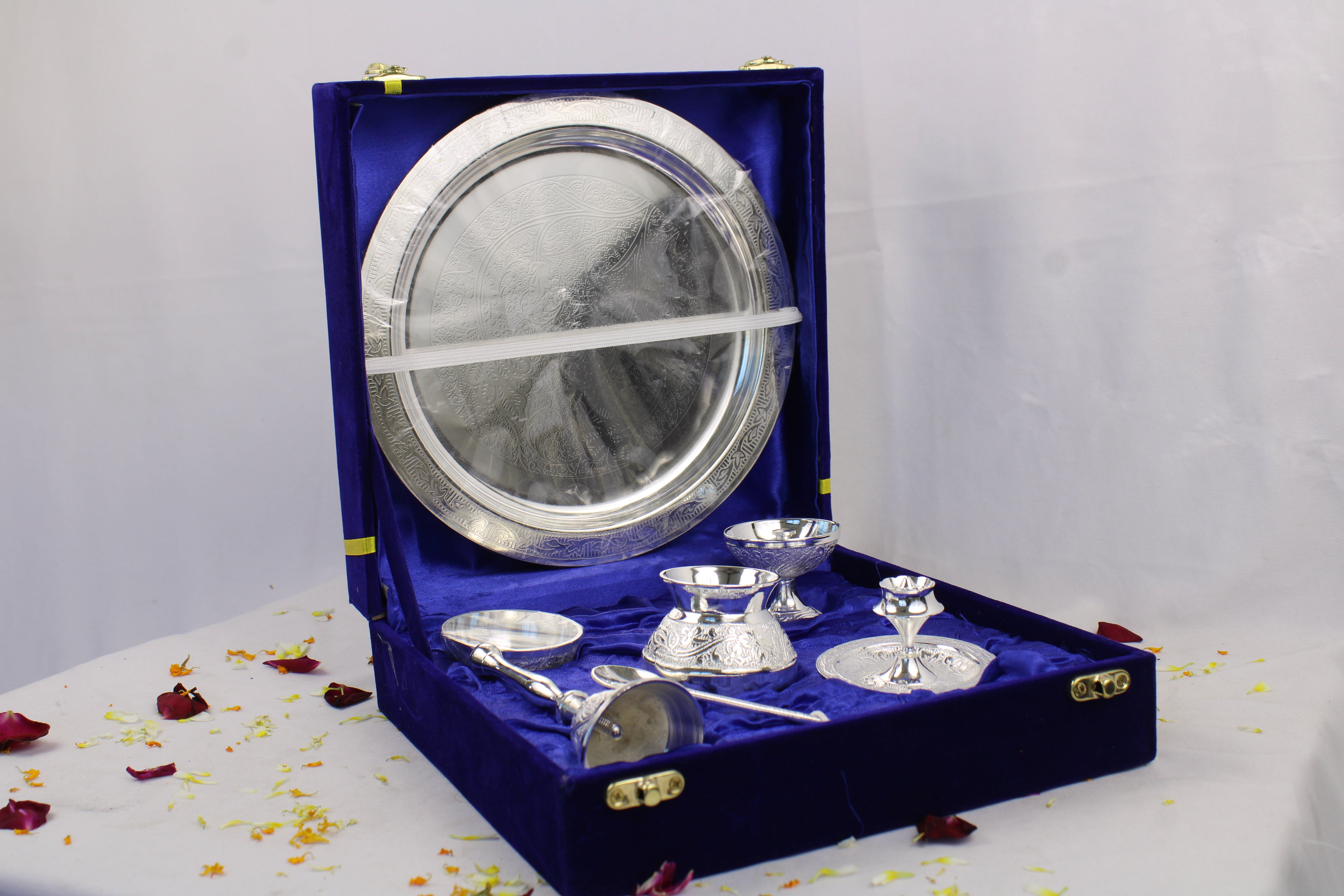 German Silver Pooja Thali for Aarti & Rituals | Elegant Puja Plate for Home Mandir, Diwali, Wedding & Housewarming Gift | Traditional Silver Finish