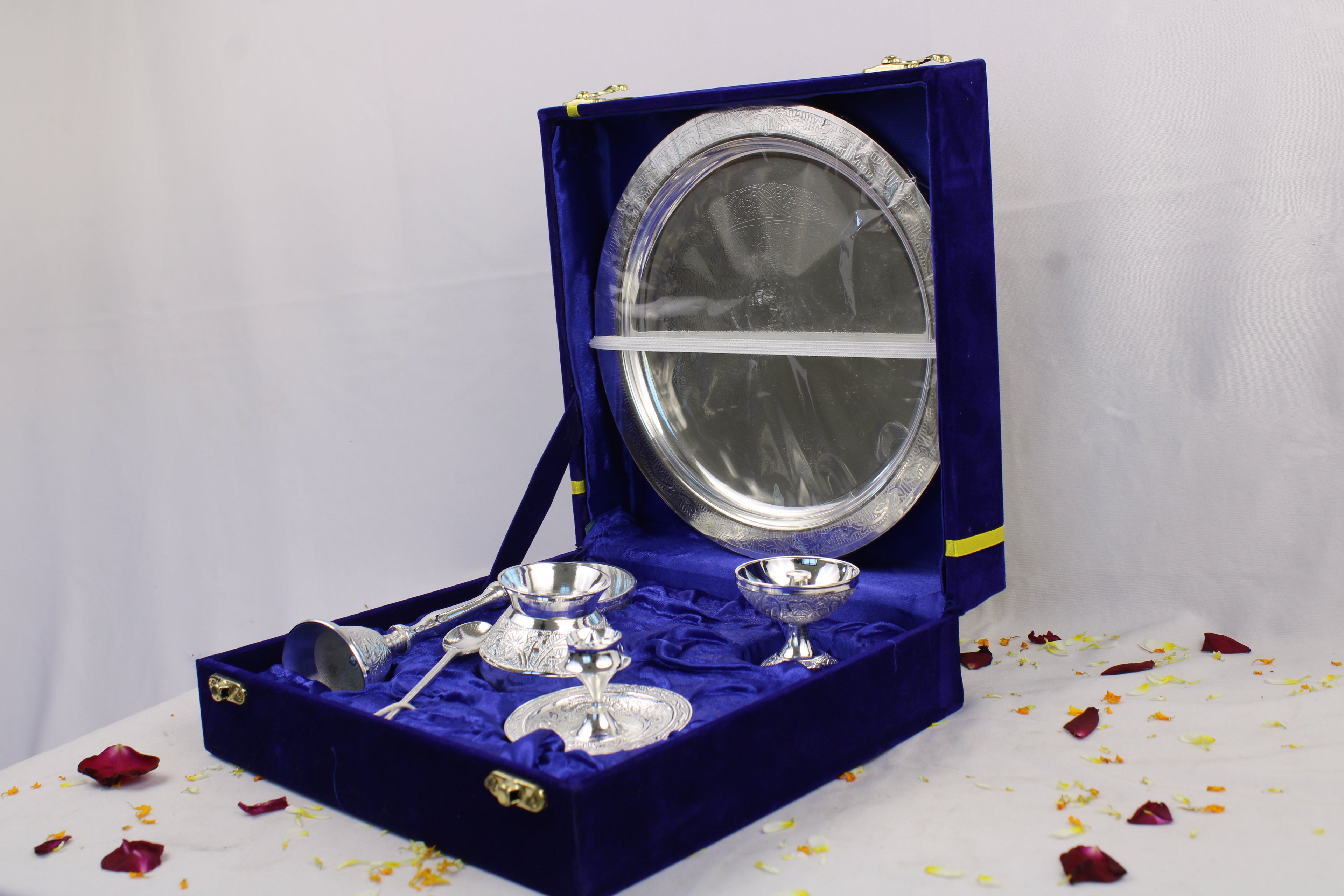 German Silver Pooja Thali for Aarti & Rituals | Elegant Puja Plate for Home Mandir, Diwali, Wedding & Housewarming Gift | Traditional Silver Finish