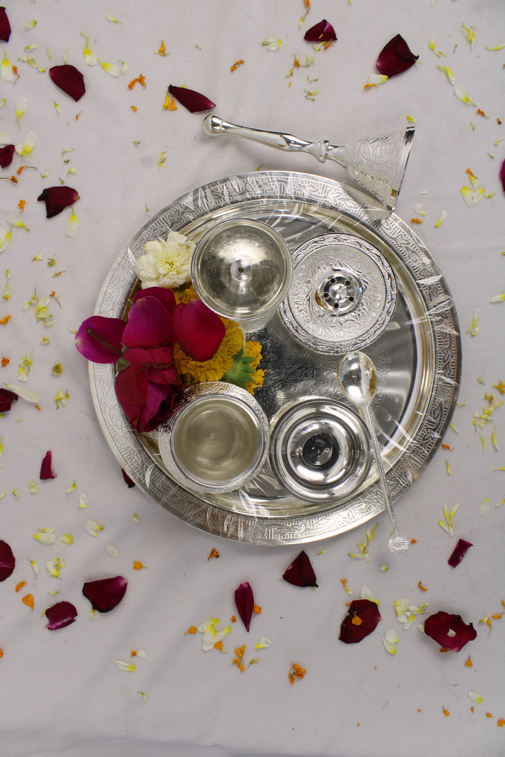 German Silver Pooja Thali for Aarti & Rituals | Elegant Puja Plate for Home Mandir, Diwali, Wedding & Housewarming Gift | Traditional Silver Finish