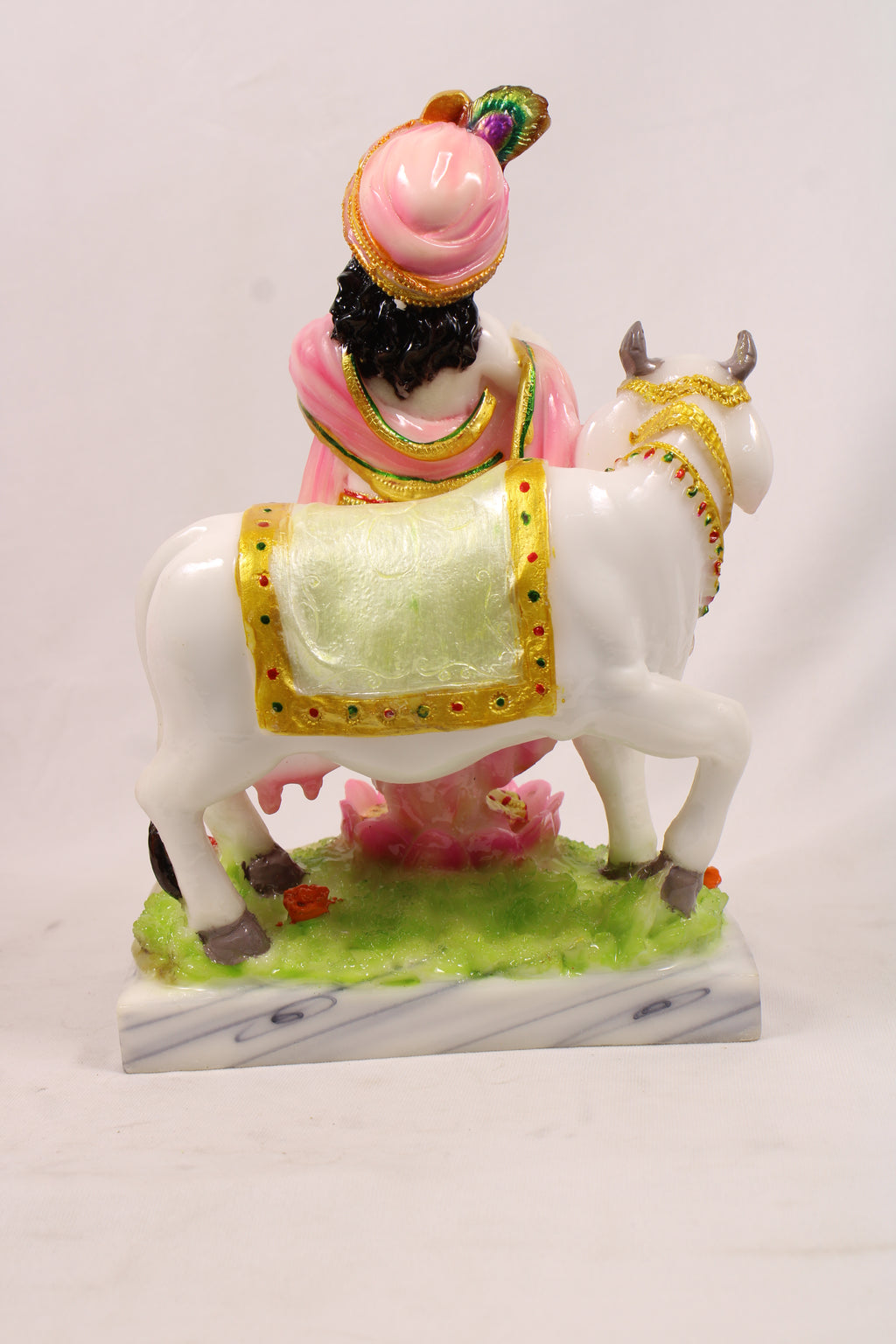 Lord Krishna Playing Flute Religious Idol Resin Statue With Kamdhenu Cow
