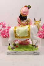 Lord Krishna Playing Flute Religious Idol Resin Statue With Kamdhenu Cow