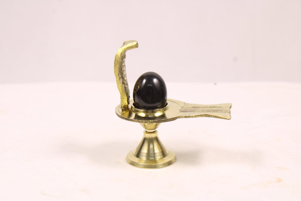 Black Shaligram Shivling with Brass Jalahari Yoni Base and Stand | Natural Stone Shiva Lingam for Puja, Abhishek, and Home Temple