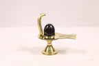 Black Shaligram Shivling with Brass Jalahari Yoni Base and Stand | Natural Stone Shiva Lingam for Puja, Abhishek, and Home Temple