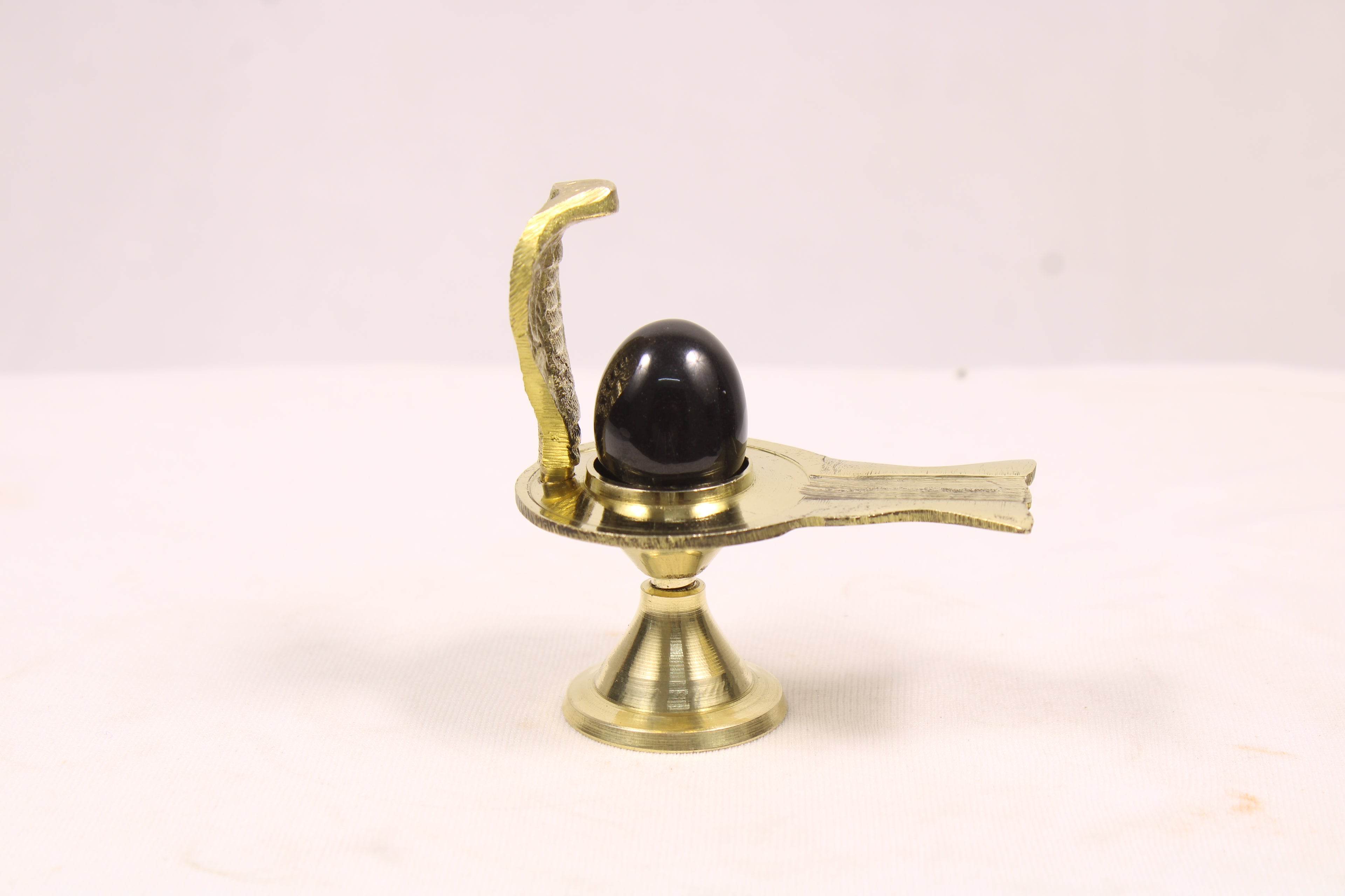 Black Shaligram Shivling with Brass Jalahari Yoni Base and Stand | Natural Stone Shiva Lingam for Puja, Abhishek, and Home Temple