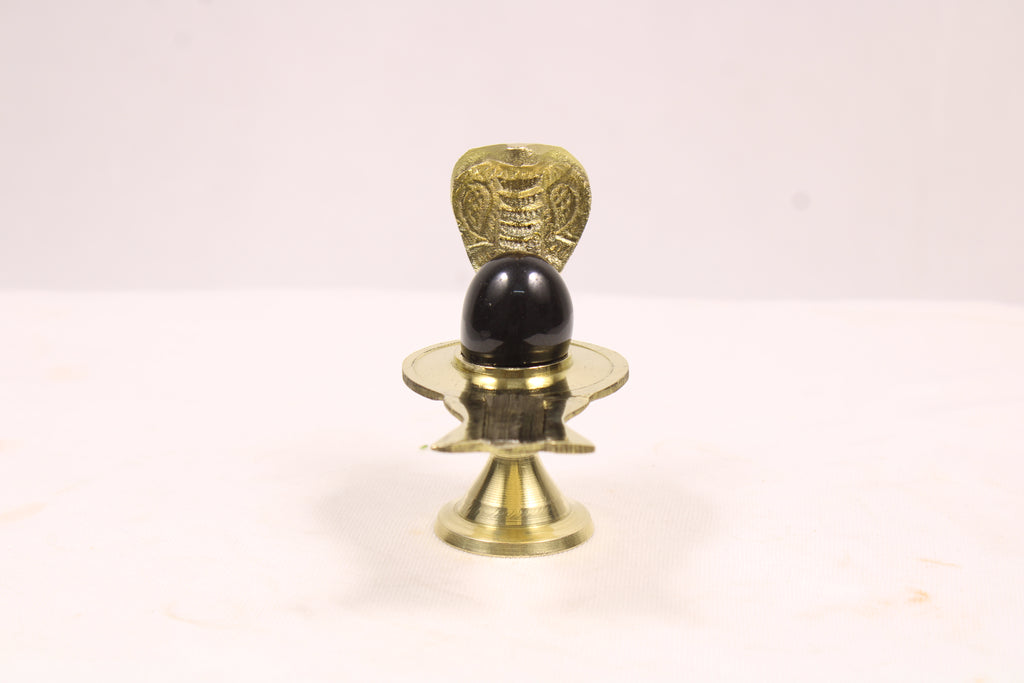 Black Shaligram Shivling with Brass Jalahari Yoni Base and Stand | Natural Stone Shiva Lingam for Puja, Abhishek, and Home Temple