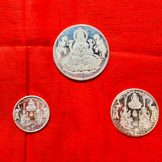 Pure Silver Coin with Lakshmi Ganesha Shriyantra engraving