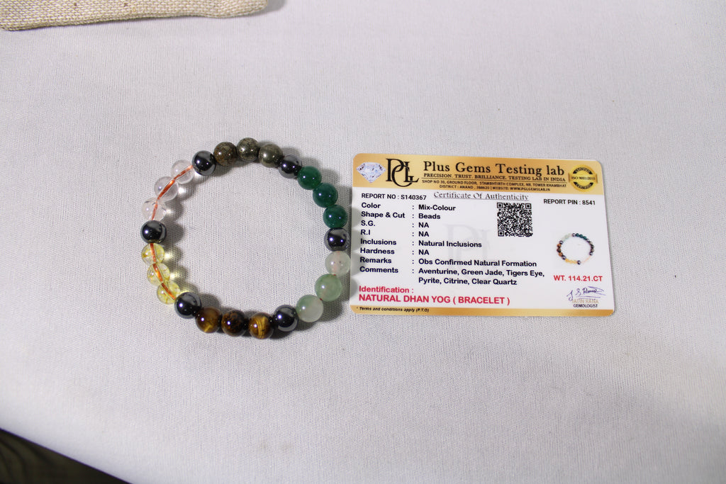 Abundance Bracelet - Dhanyog Bracelet | Green Aventurine Citrine Pyrite Tiger Eye Crystal Bracelet | Prosperity & Abundance Jewelry | Gift