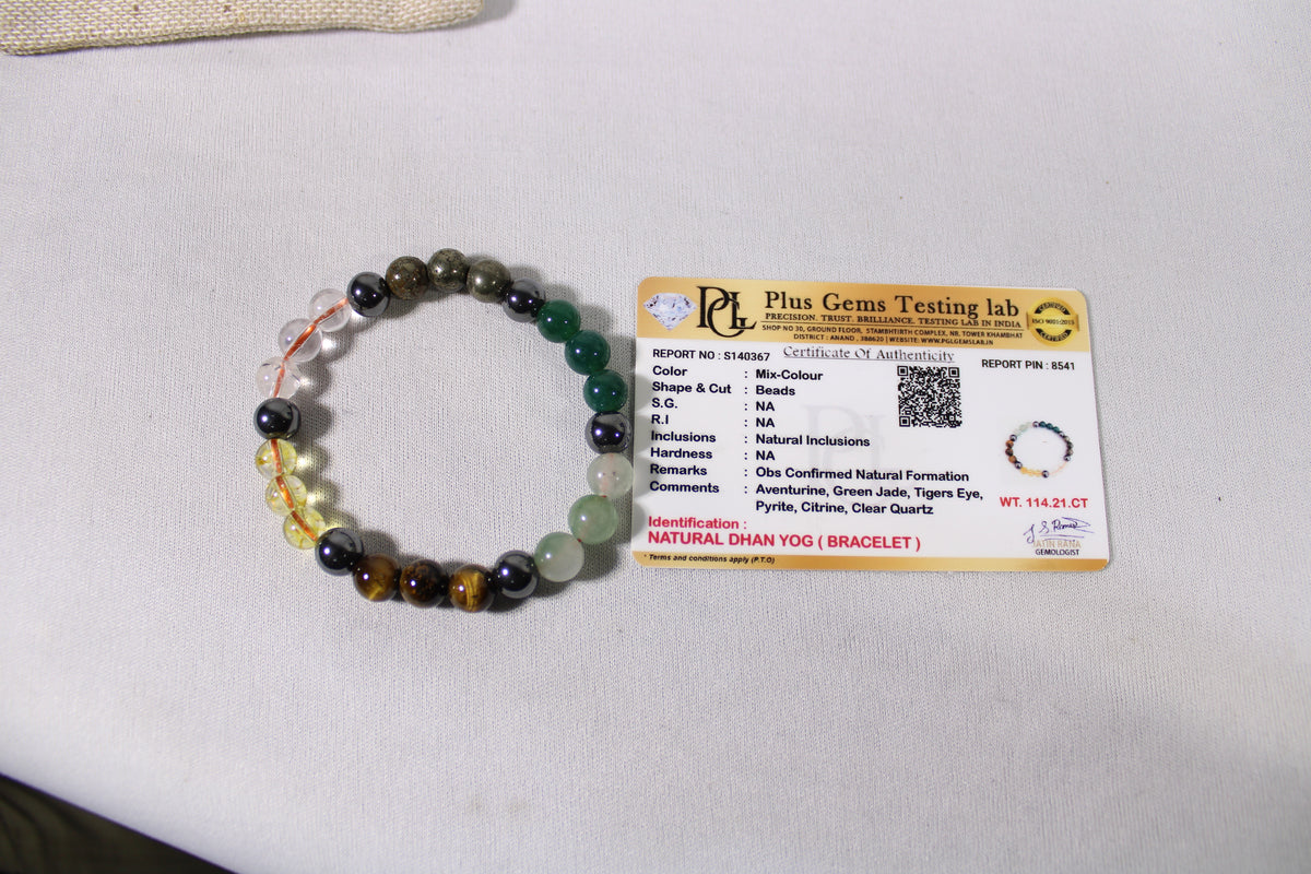 Abundance Bracelet - Dhanyog Bracelet | Green Aventurine Citrine Pyrite Tiger Eye Crystal Bracelet | Prosperity & Abundance Jewelry | Gift