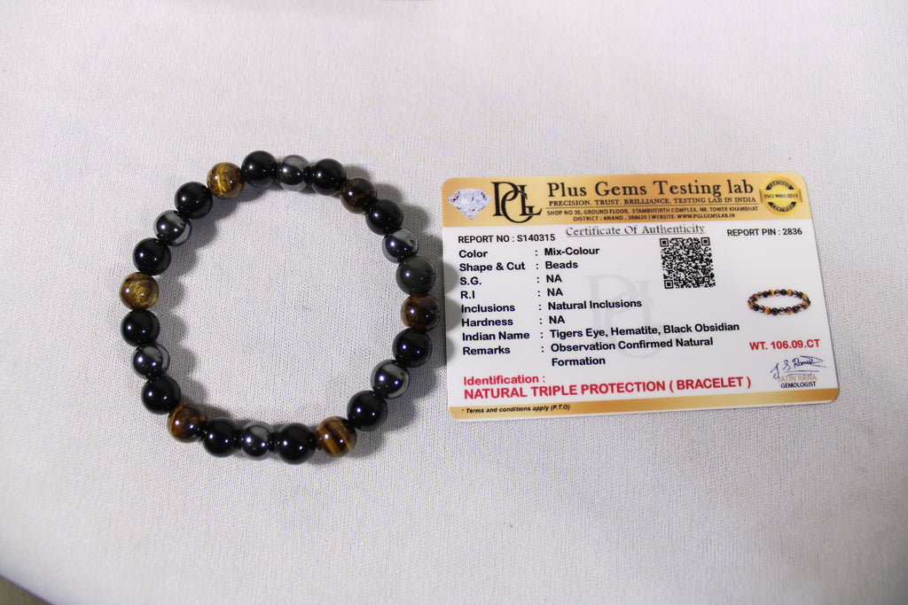 Triple Chakra Bracelet | Black Obsidian Hematite Tiger Eye Bracelet | Grounding & Protection Jewelry | Chakra Inspired Crystal Bracelet