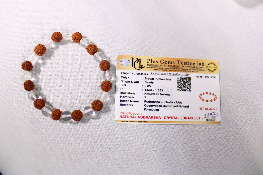 Rudraksha Sphatik Bracelet | Rudraksha & Clear Quartz Bracelet | Spiritual Meditation Jewelry | Prayer Bracelet | Natural Rudraksha Jewelry Gift
