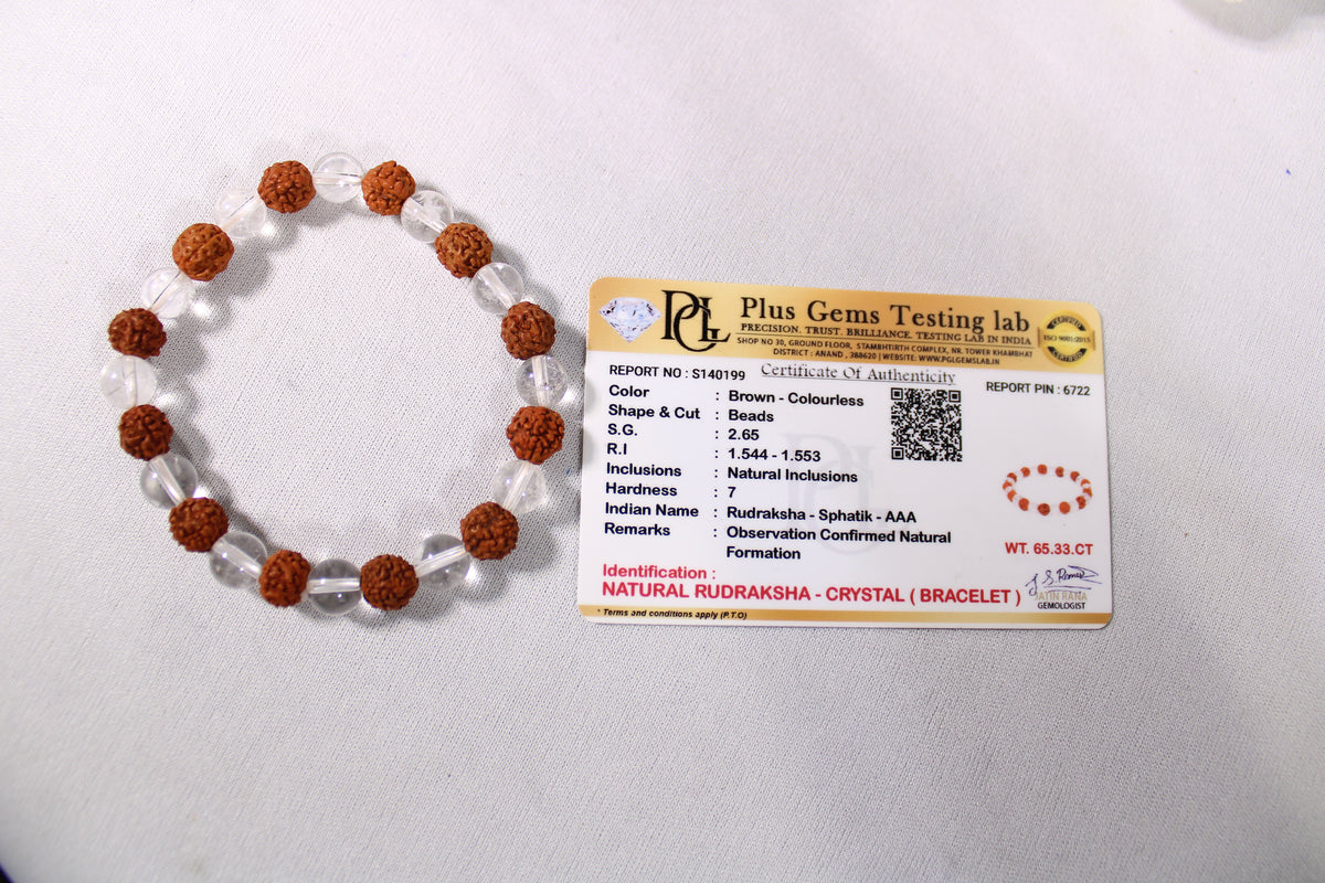 Rudraksha Sphatik Bracelet | Rudraksha & Clear Quartz Bracelet | Spiritual Meditation Jewelry | Prayer Bracelet | Natural Rudraksha Jewelry Gift