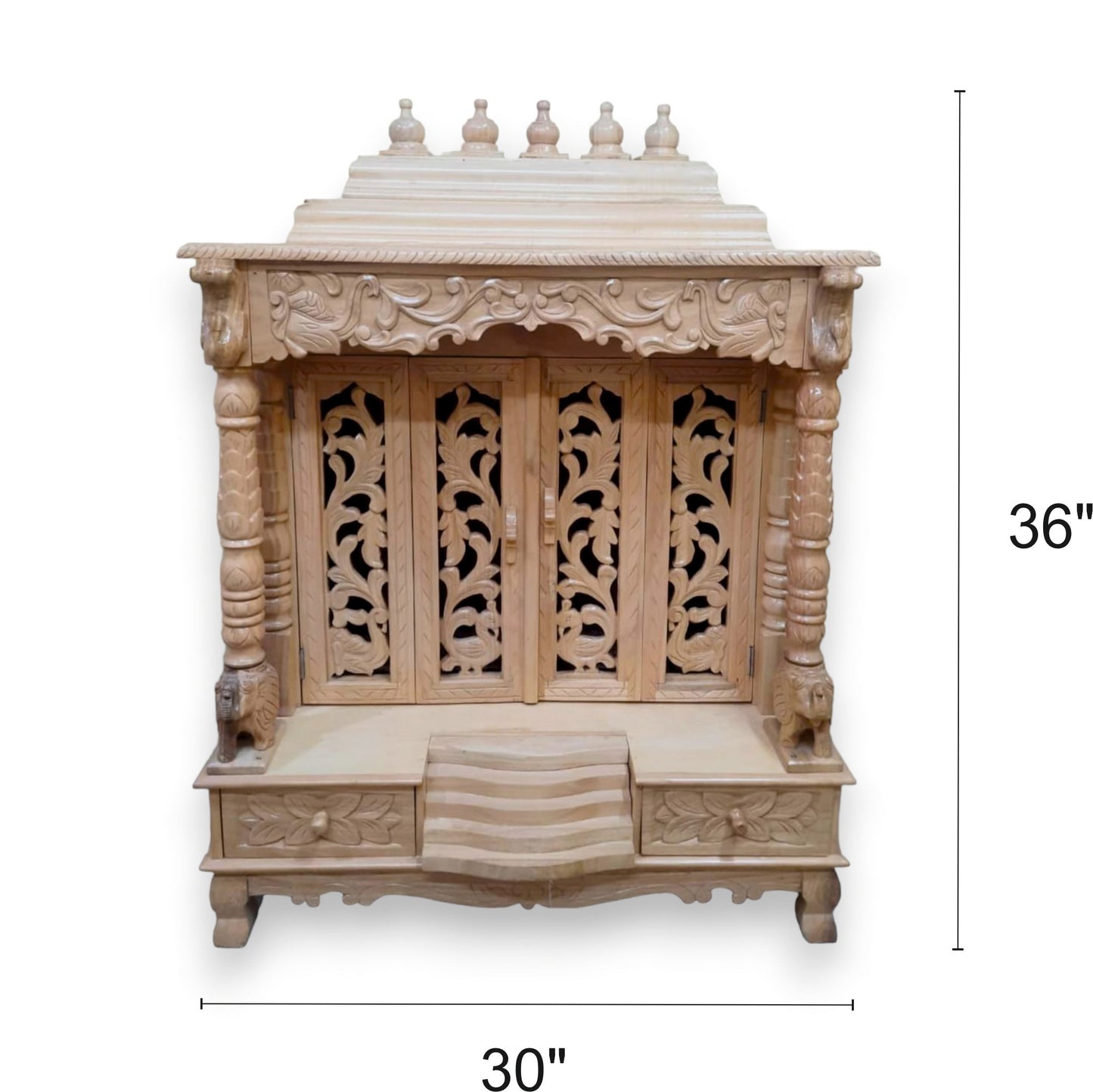 Sawan Wood Pooja Mandir With Doors For Home | Handcrafted High Quality Sawan Wood | 30 X 18 X 36 inches