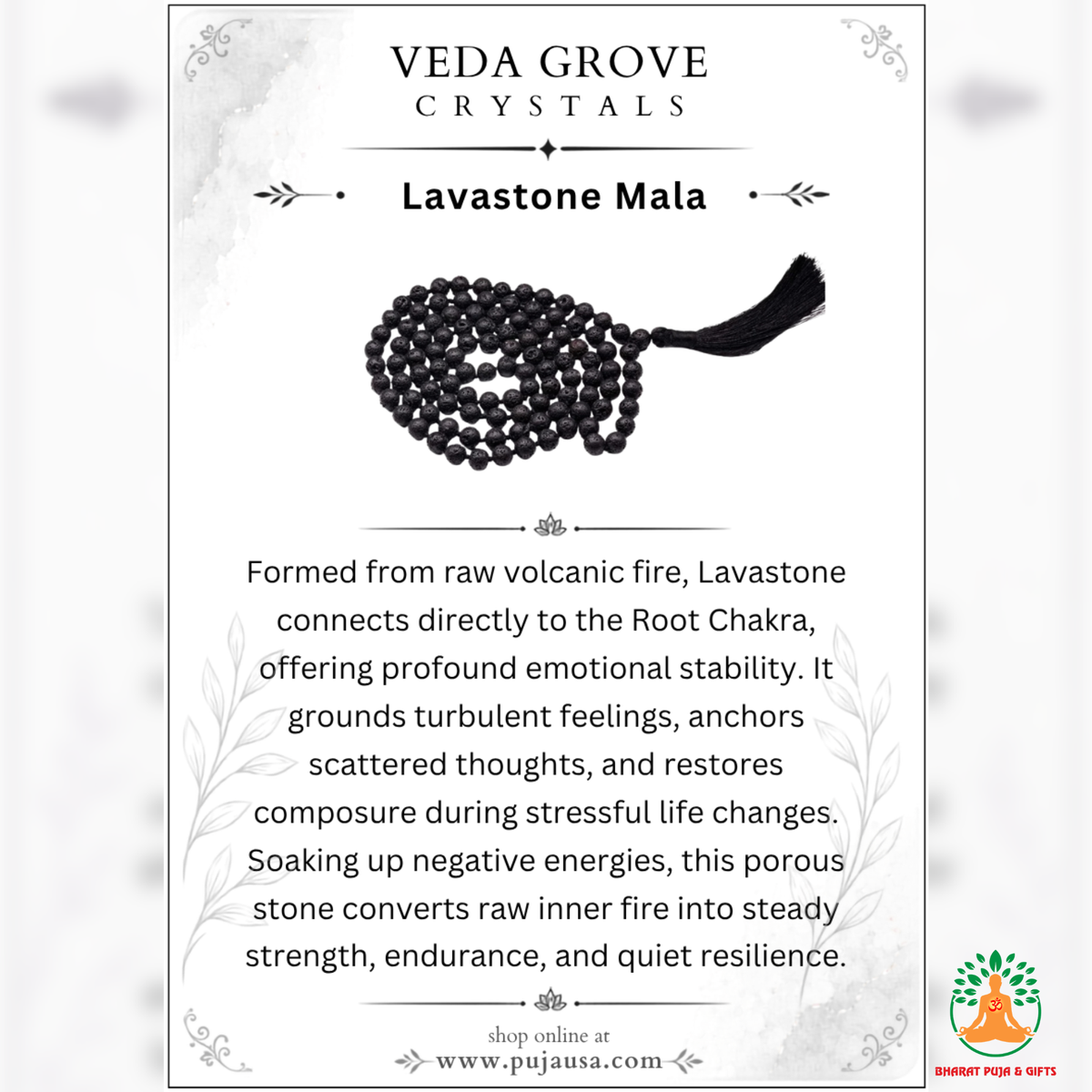 Natural Lava Stone Necklace | 13 Inch Black Volcanic Stone Mala | Meditation & Yoga Necklace | Lava Rock Necklace | Spiritual Jewelry