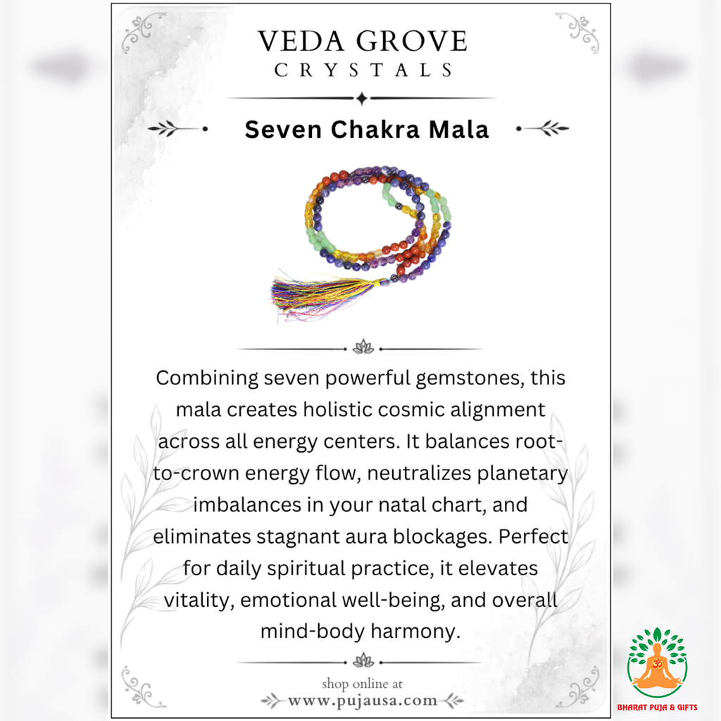 7 Chakra Beaded Necklace | 13 Inch Natural Gemstone Mala | Rainbow Chakra Necklace | Meditation & Yoga Jewelry | Crystal Necklace