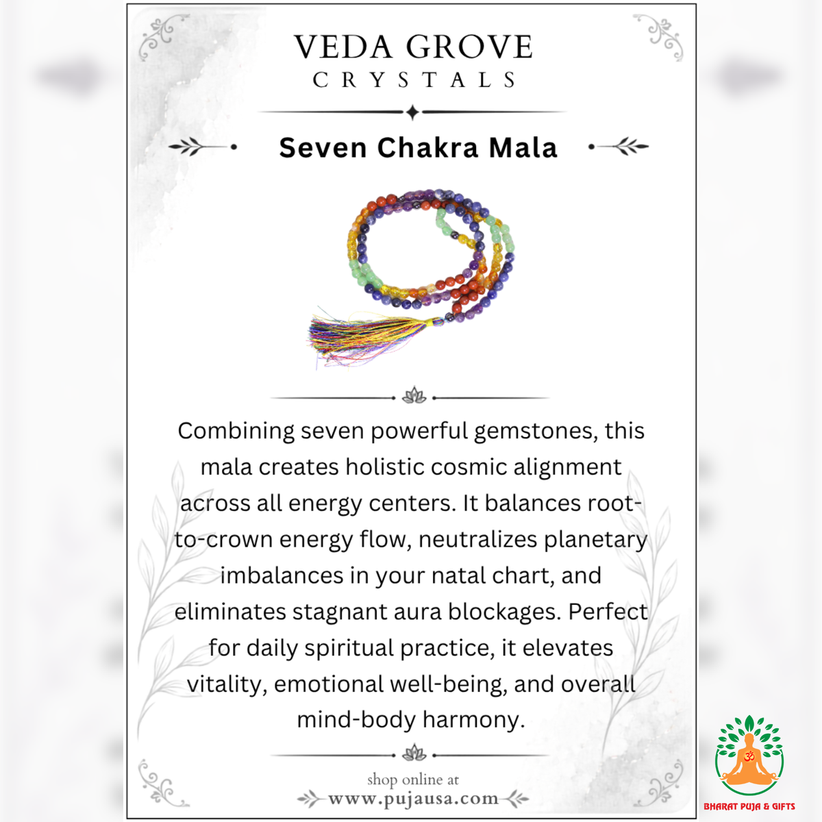 7 Chakra Beaded Necklace | 13 Inch Natural Gemstone Mala | Rainbow Chakra Necklace | Meditation & Yoga Jewelry | Crystal Necklace