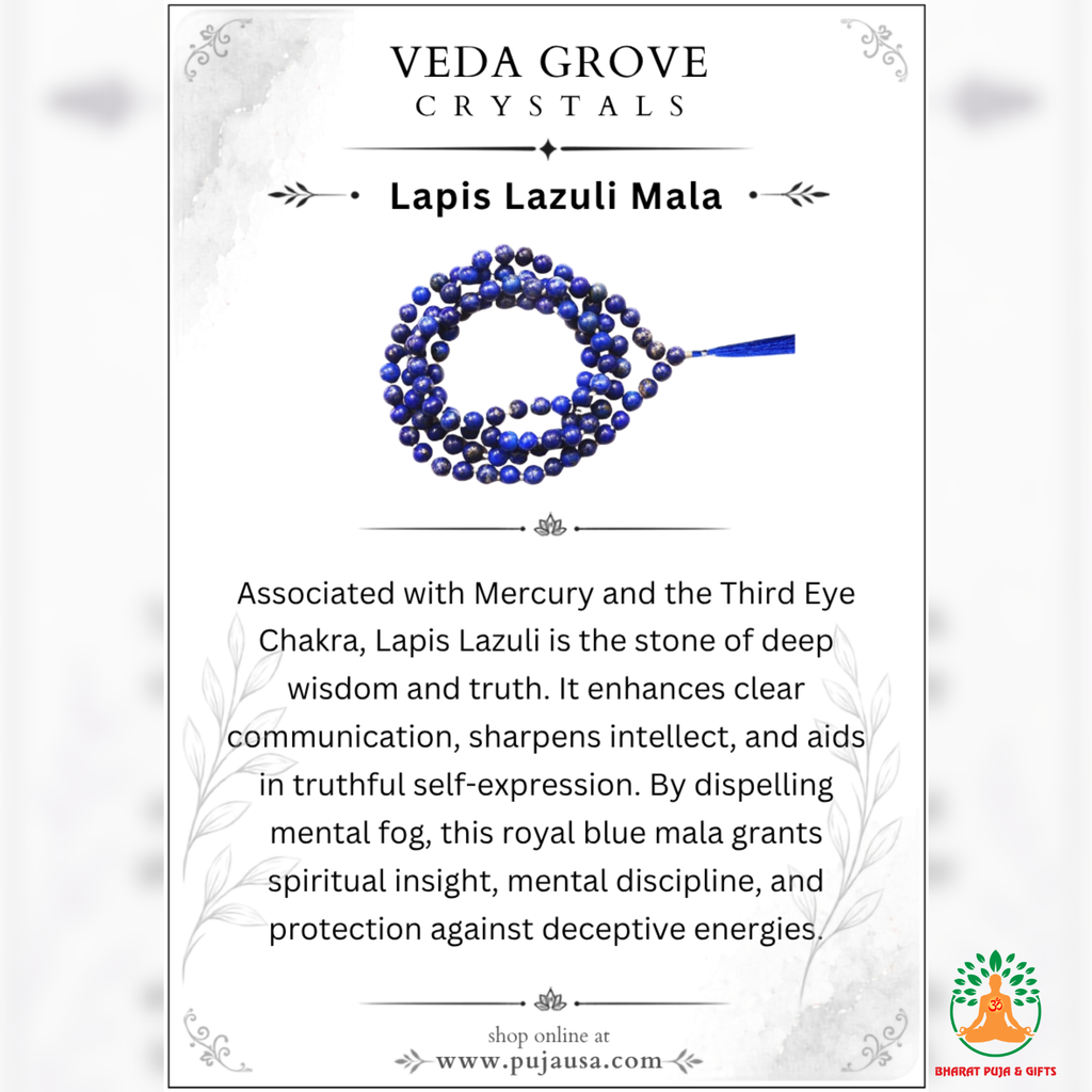 Natural Lapis Lazuli Beaded Necklace| 13 Inch Blue Gemstone Mala | Meditation & Yoga Necklace | Blue Crystal Necklace | Spiritual Jewelry
