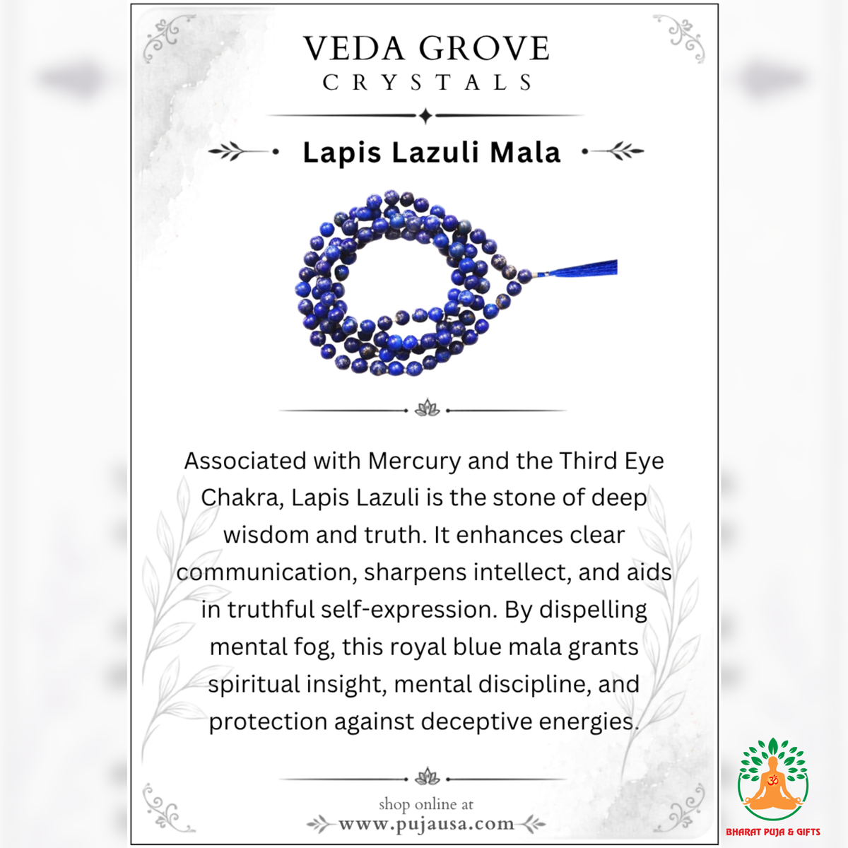 Natural Lapis Lazuli Beaded Necklace| 13 Inch Blue Gemstone Mala | Meditation & Yoga Necklace | Blue Crystal Necklace | Spiritual Jewelry