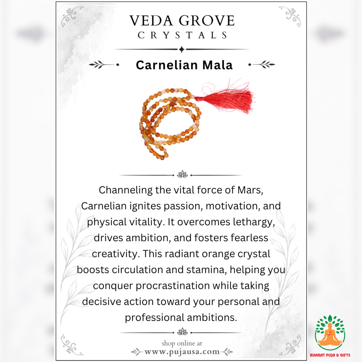 Natural Carnelian Necklace 6mm | 13 Inch Orange Red Gemstone Mala | Meditation & Yoga Necklace | Crystal Necklace | Spiritual Jewelry