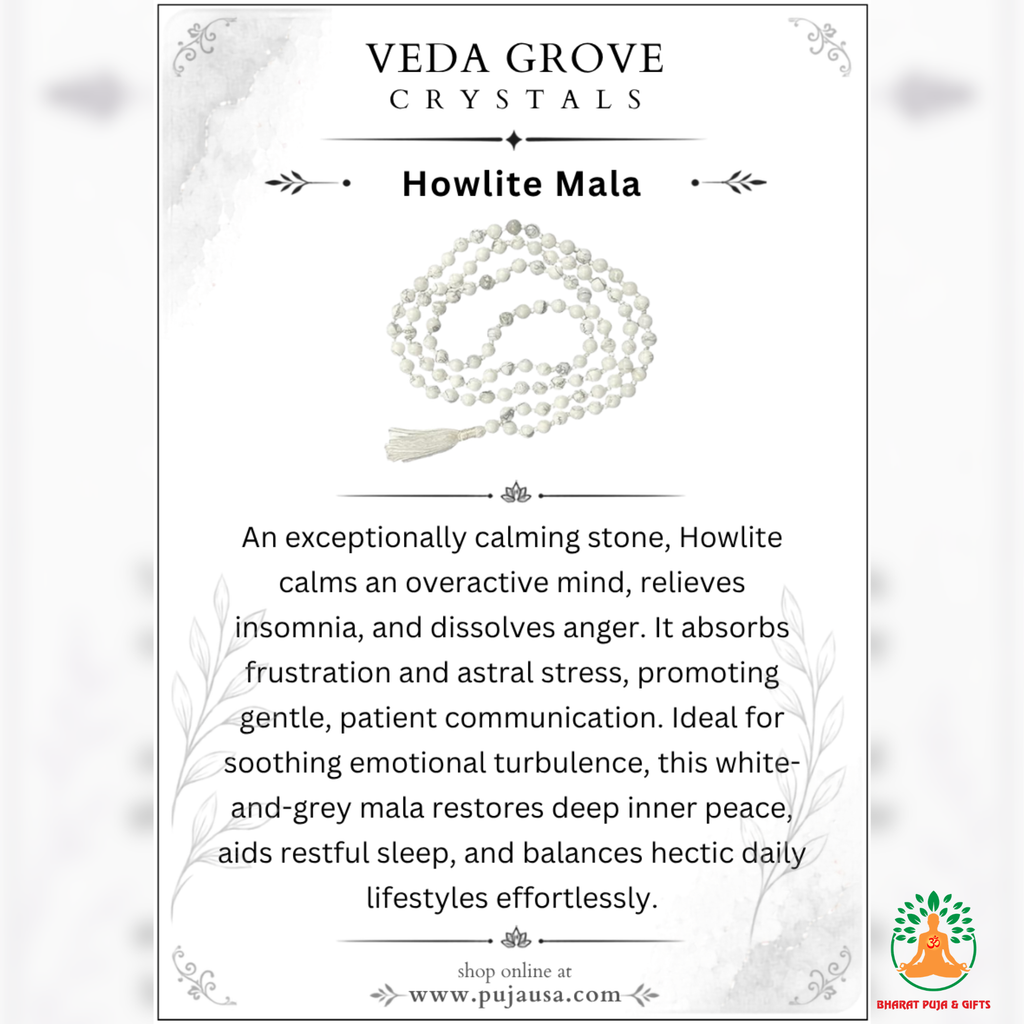 Howlite Crystal Necklace | Howlite Beaded Necklace | Gemstone Necklace Howlite Mala | Natural White Gemstone Meditation Mala