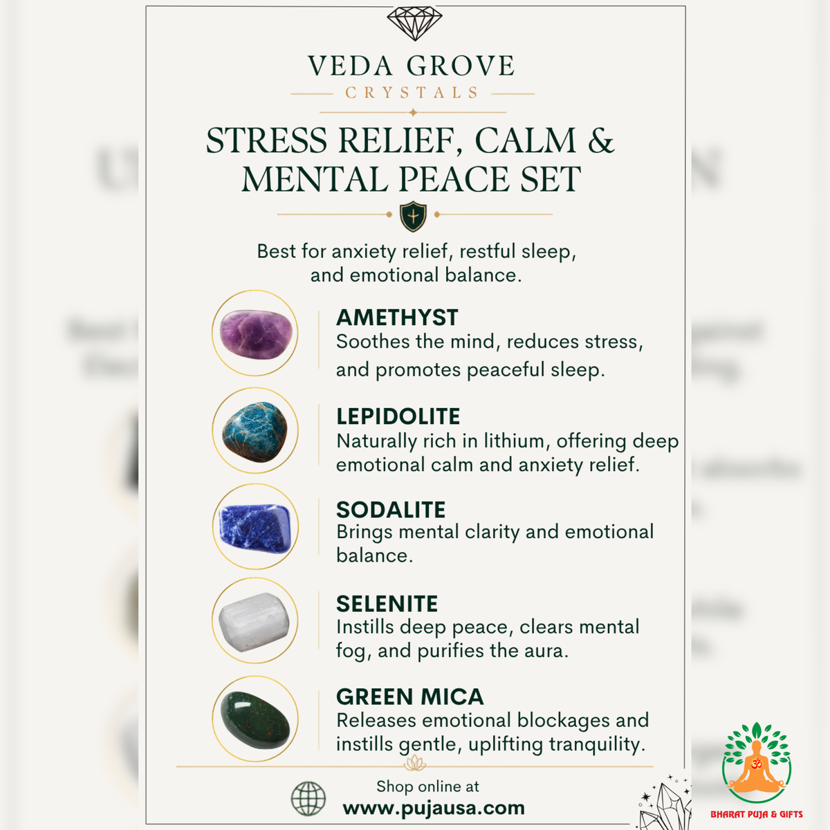 Stress Relief Tumble Stone Set – 5 Polished Gemstones for Calmness, Relaxation, Emotional Balance & Meditation