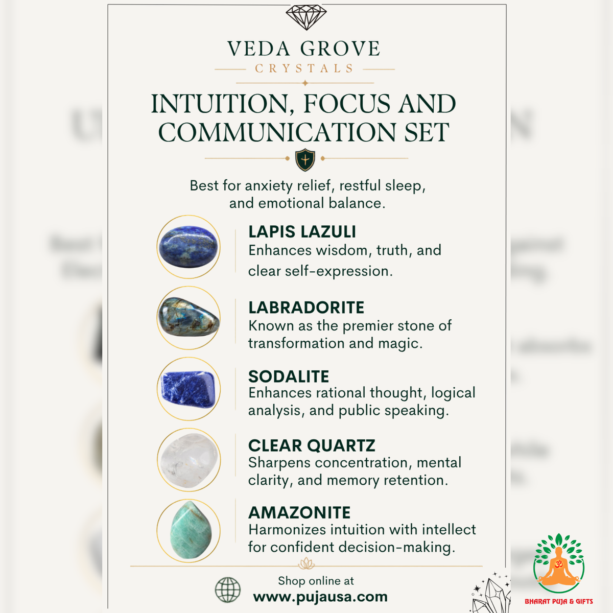 Intuition & Communication Tumble Stone Set – Polished Gemstones | Tumbled Crystals Set | Spiritual Gift | Manifestation and Meditation Crystals