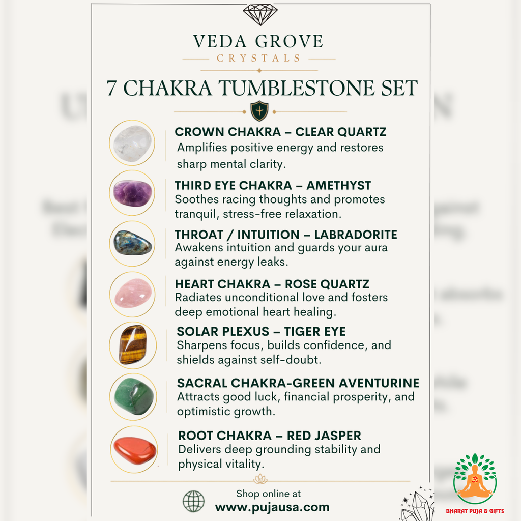 7 Chakra Tumble Stone Set | Polished Chakra Healing Crystals | Amethyst Tiger Eye Red Jasper Green Aventurine Labradorite Clear Quartz Carnelian Rose Quartz Tumbled Crystal Set